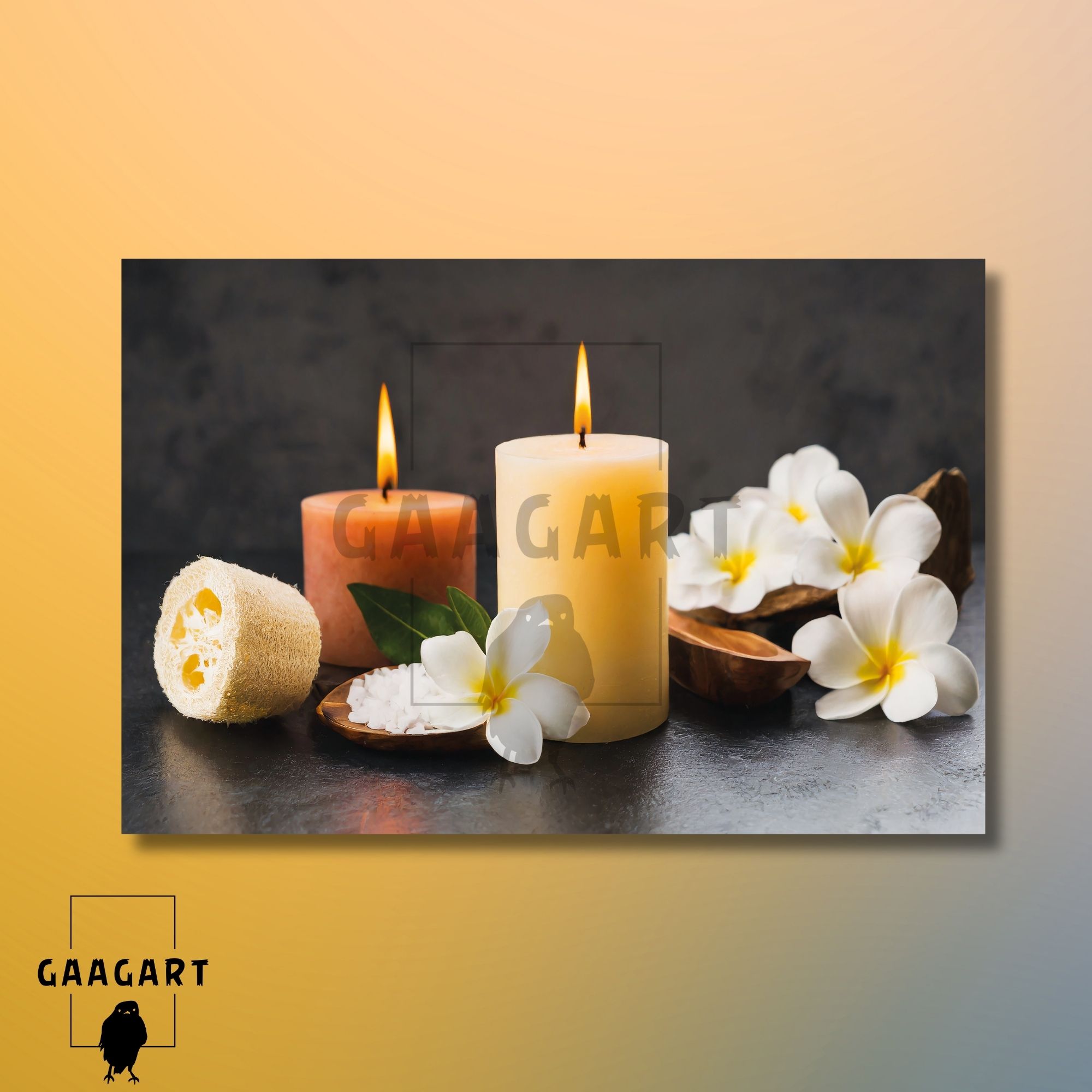 Tekli Yatay Kanvas Duvar Tablosu Bali Çiçeği ve Mum Spa Merkezi