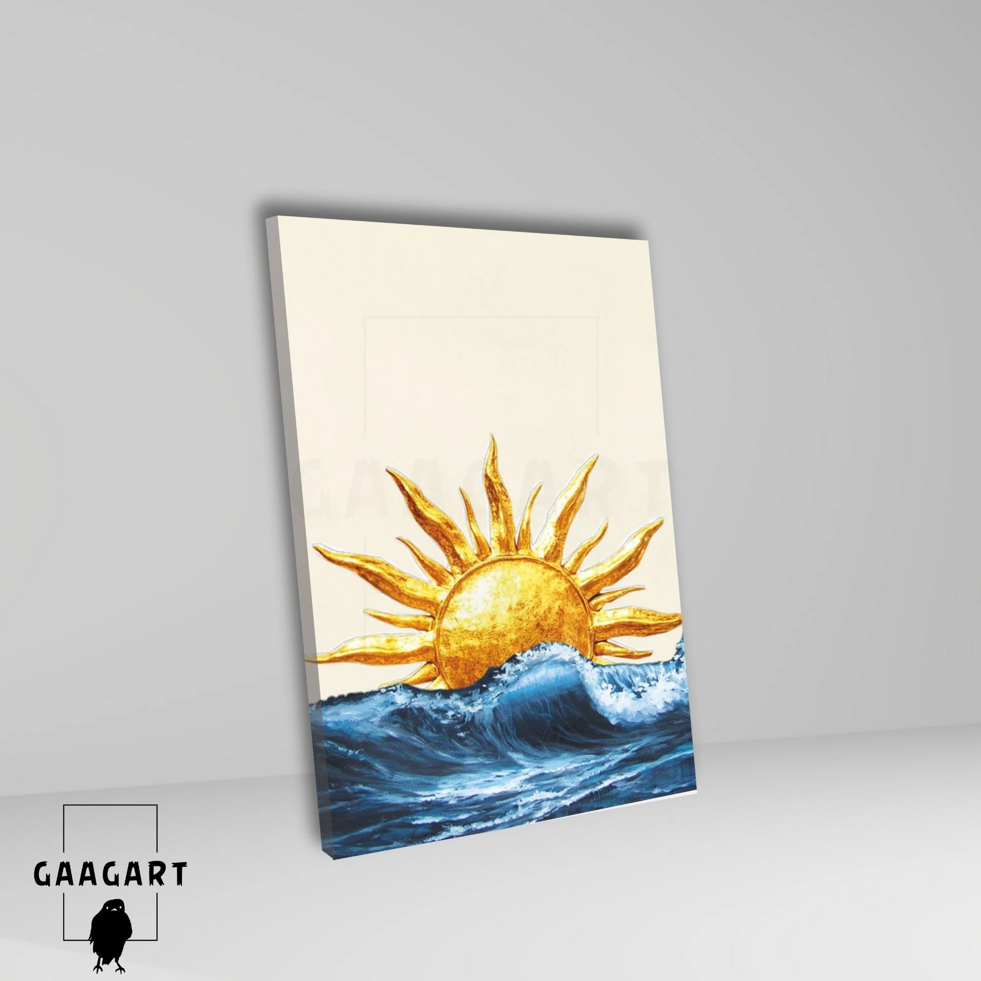Tekli Dikey Kanvas Tablo Deniz Dalgası ve Güneş
