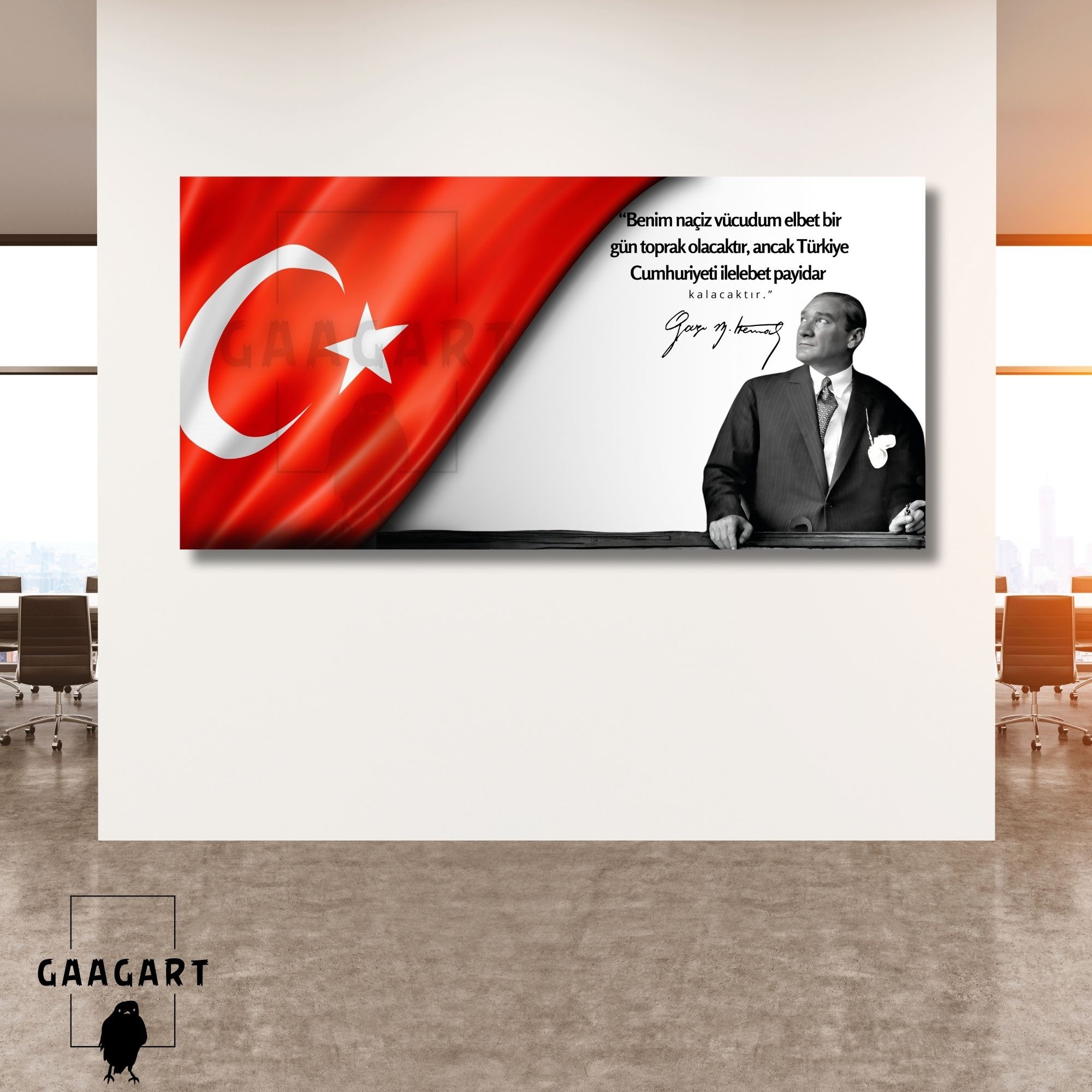 Panoramik Kanvas Makam Panosu Atatürk ve Bayrak Benim naçiz vücudum elbet bir gün toprak olacaktır.