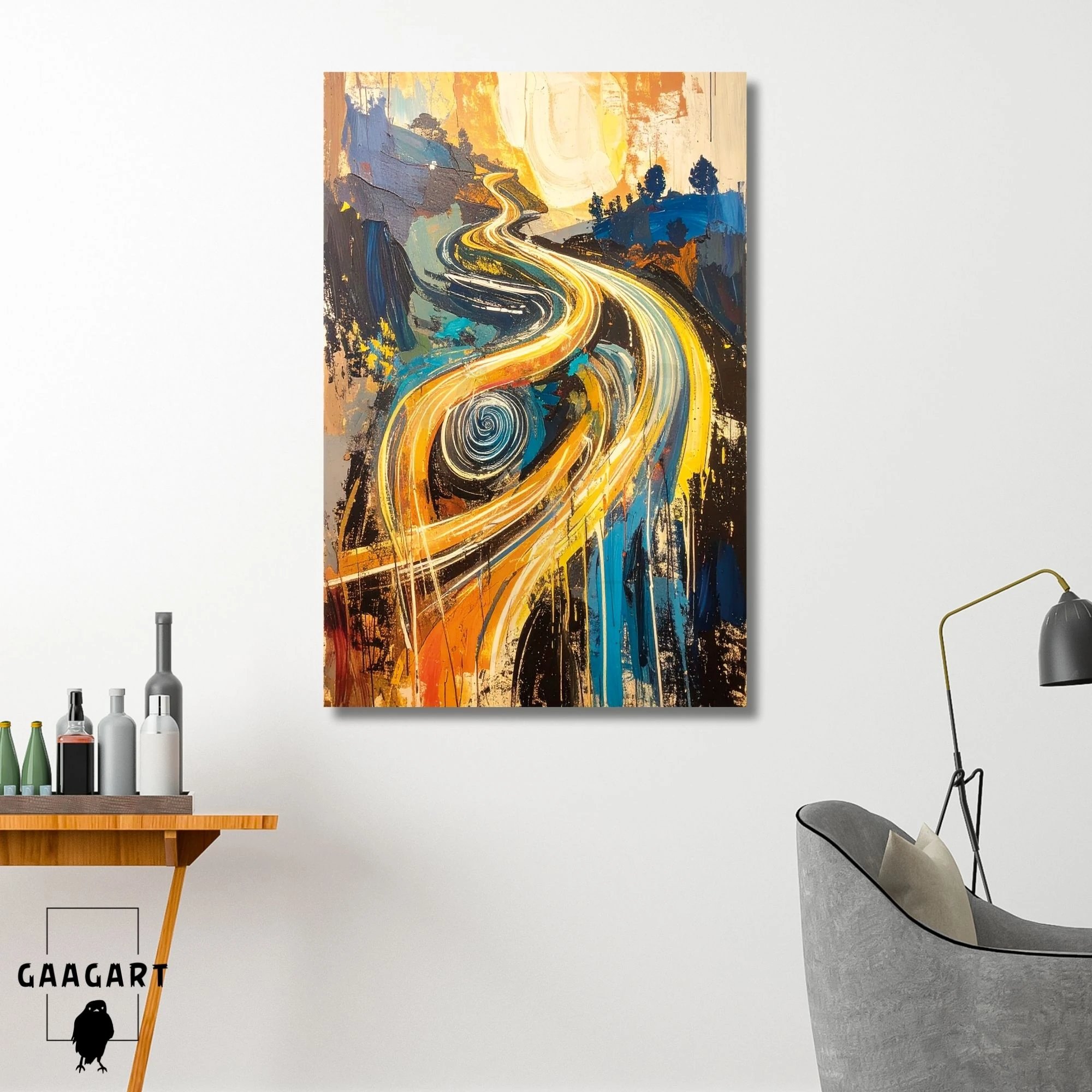 Tekli Dikey Kanvas Tablo Soyut Sanatsal Renkler Geçmişe Yolculuk