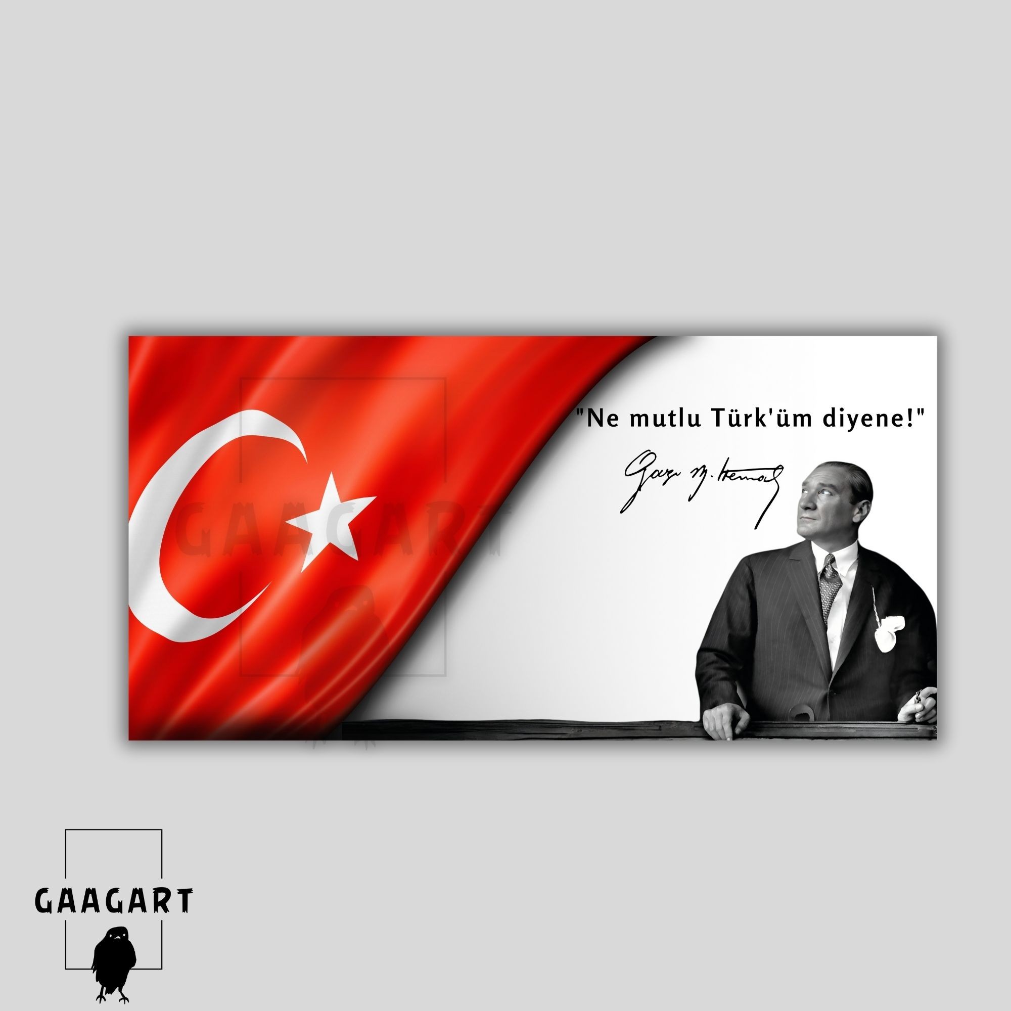 Panoramik Kanvas Makam Panosu Atatürk ve Bayrak "Ne mutlu Türk'üm diyene!"