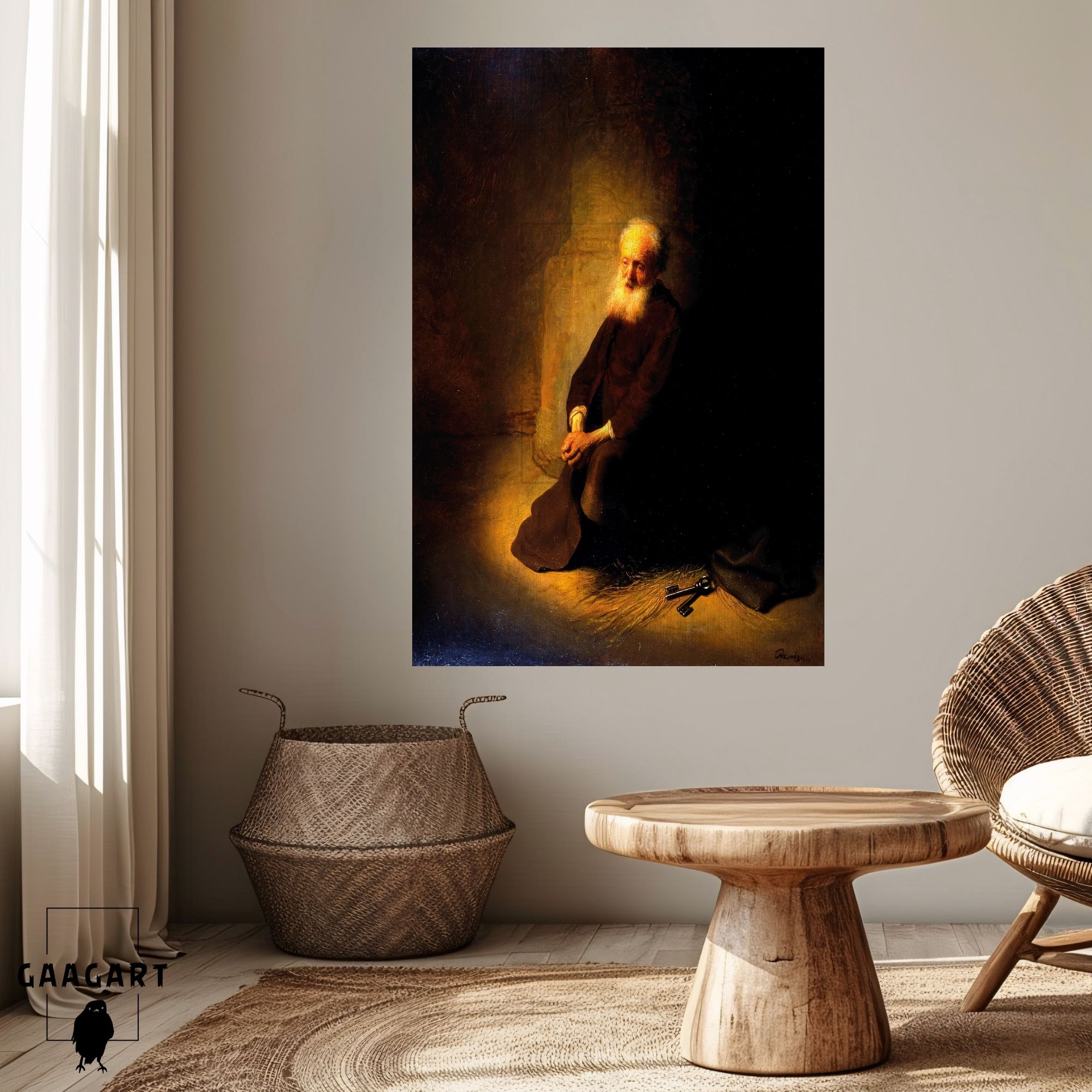 Tekli Dikey Kanvas Tablo Ünlü Eserler Rembrandt Van Rijn St Peter in Prison