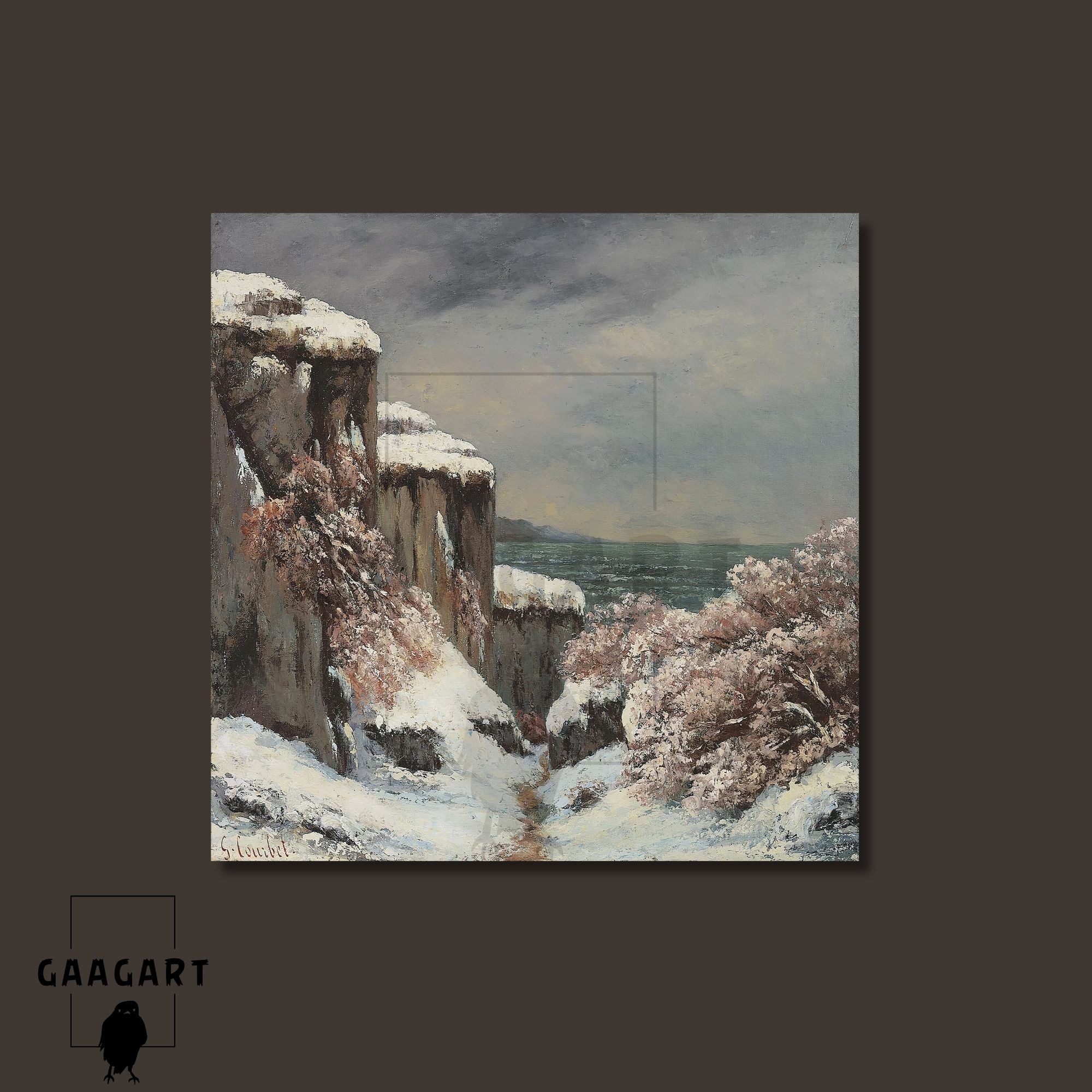 Kare Kanvas Tablo Ünlü Eserler G. Courbet-Falaises Au Bord De La Mer Sous La Neige
