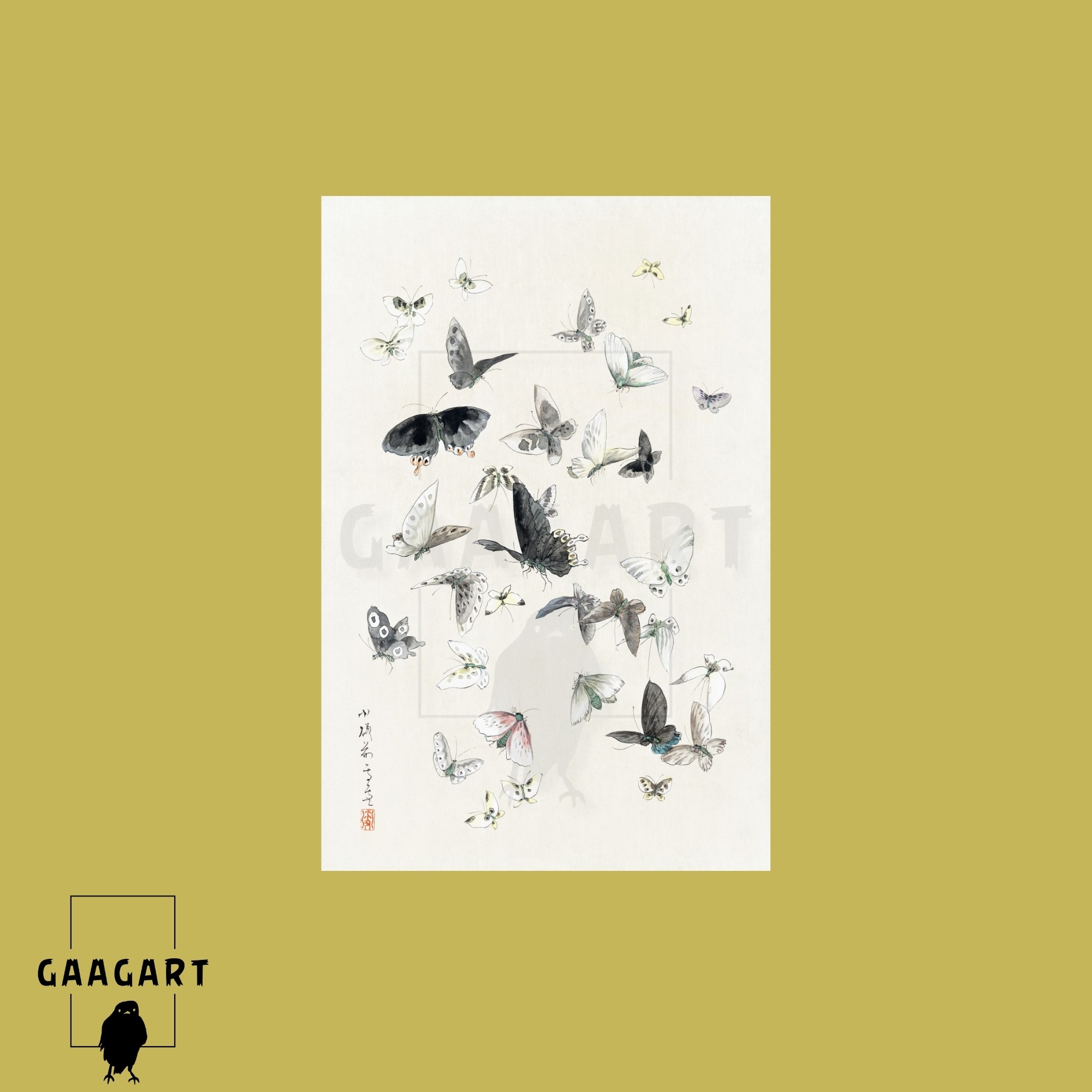 Tekli Dikey Kanvas Tablo Ünlü Eserler Katsushika Hokusai Kelebekler