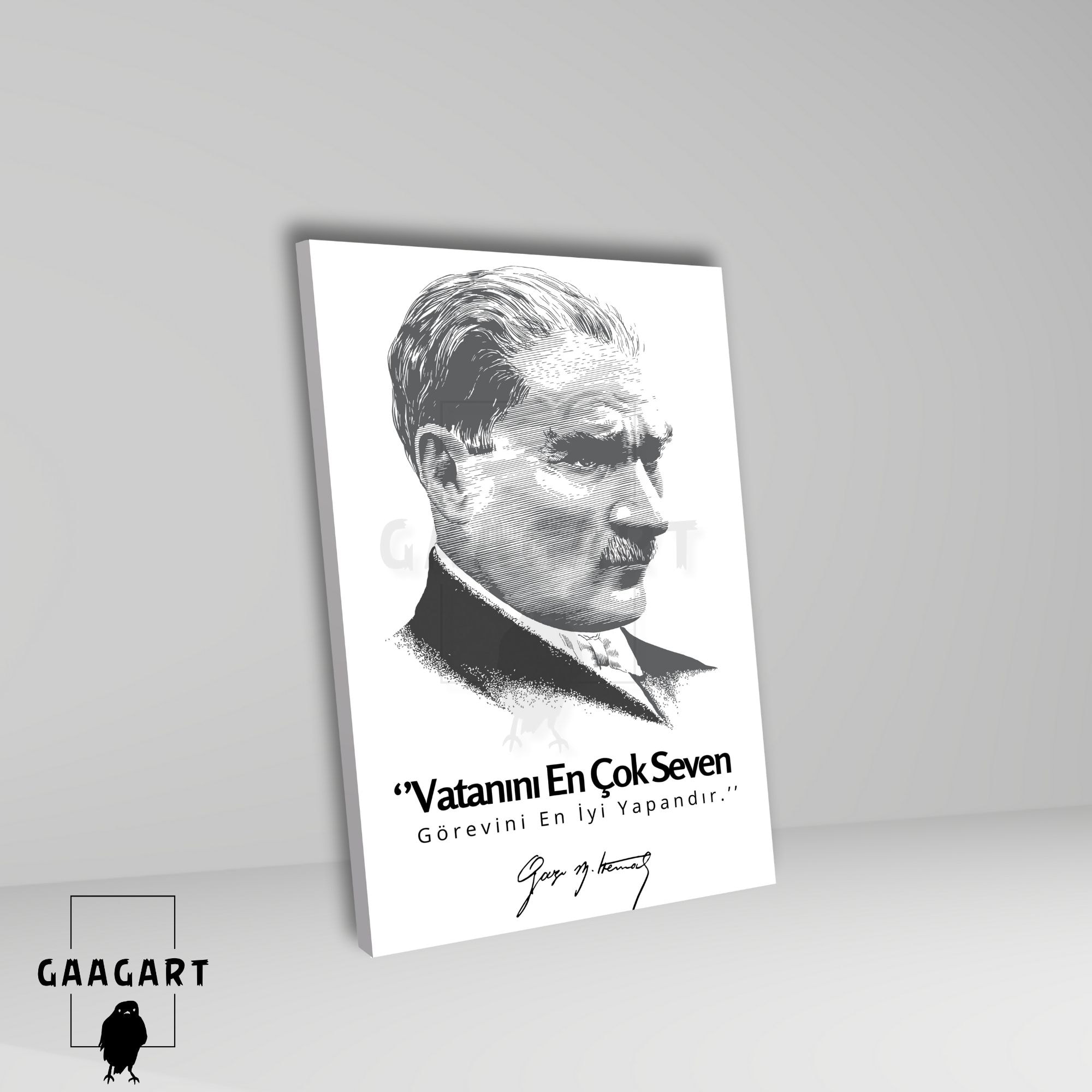 Tekli Dikey Kanvas Siyah Beyaz Atatürk Sözleri Vatanını En Çok Seven Görevini En İyi Yapandır.