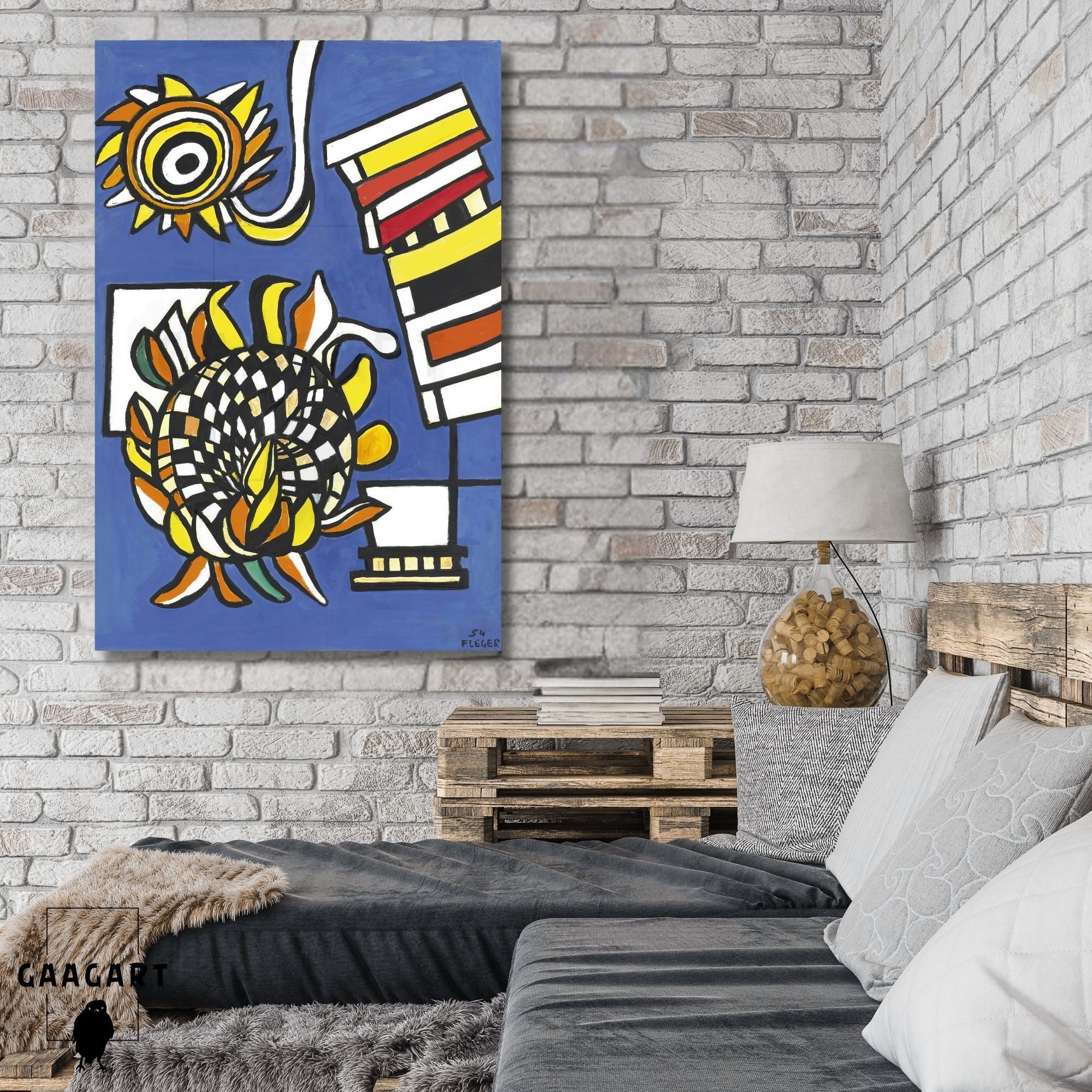 Tekli Dikey Kanvas Tablo Ünlü Eserler Fernand Leger Deux Tournesols Bleu