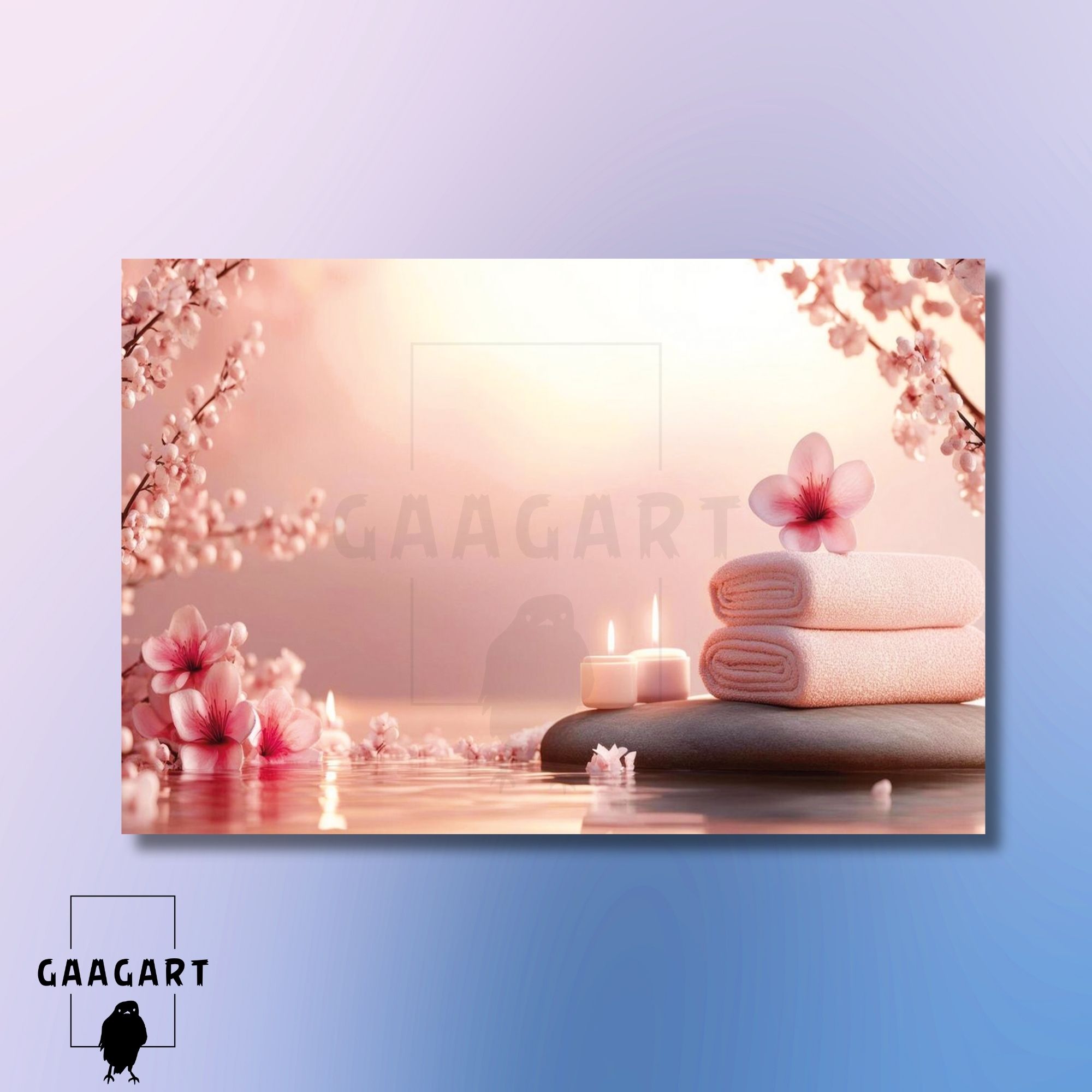 Tekli Yatay Kanvas Duvar Tablosu Spa Merkezi Kiraz Çiçekleri ve Mum