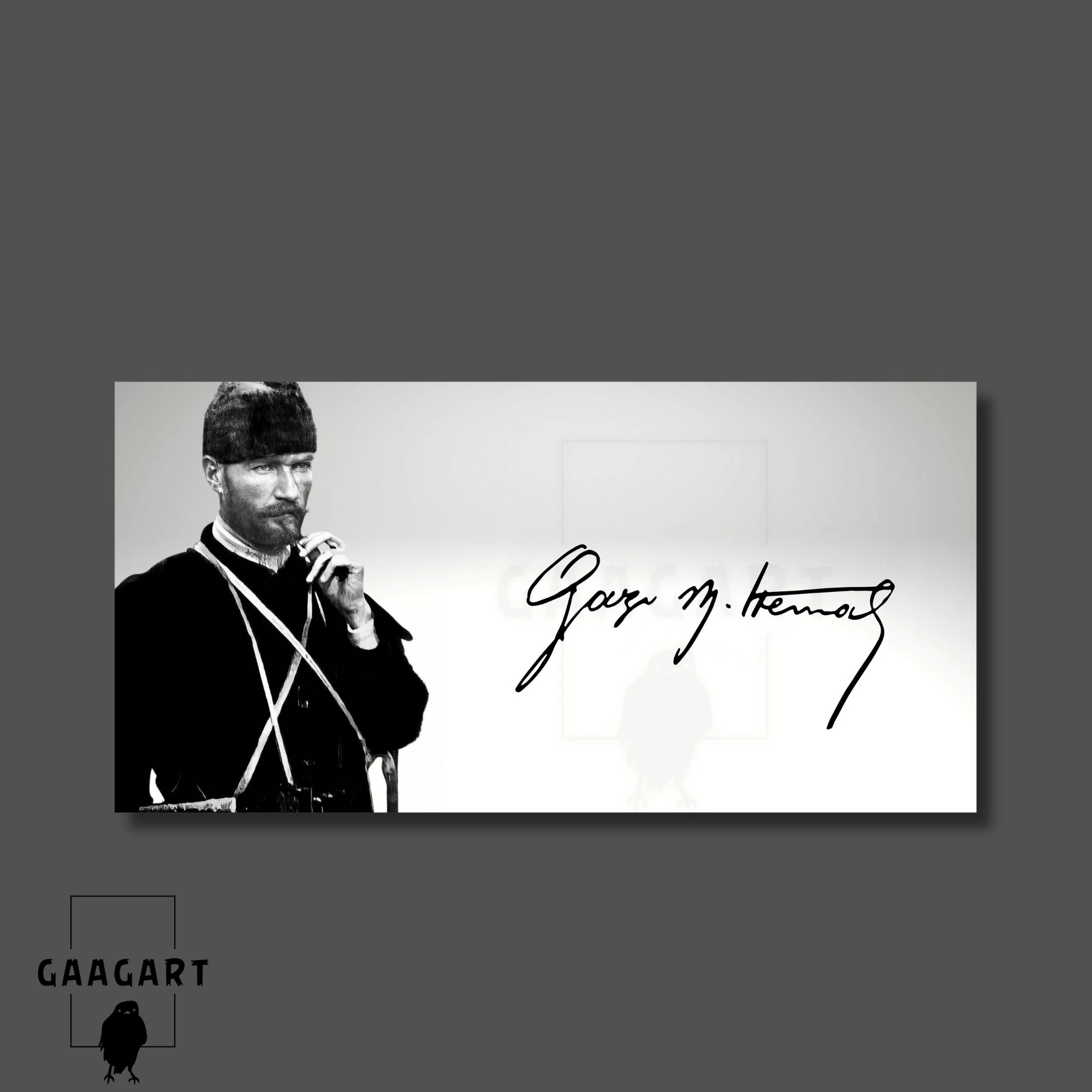 Panoramik Kanvas Makam Panosu Siyah Beyaz Atatürk İmza