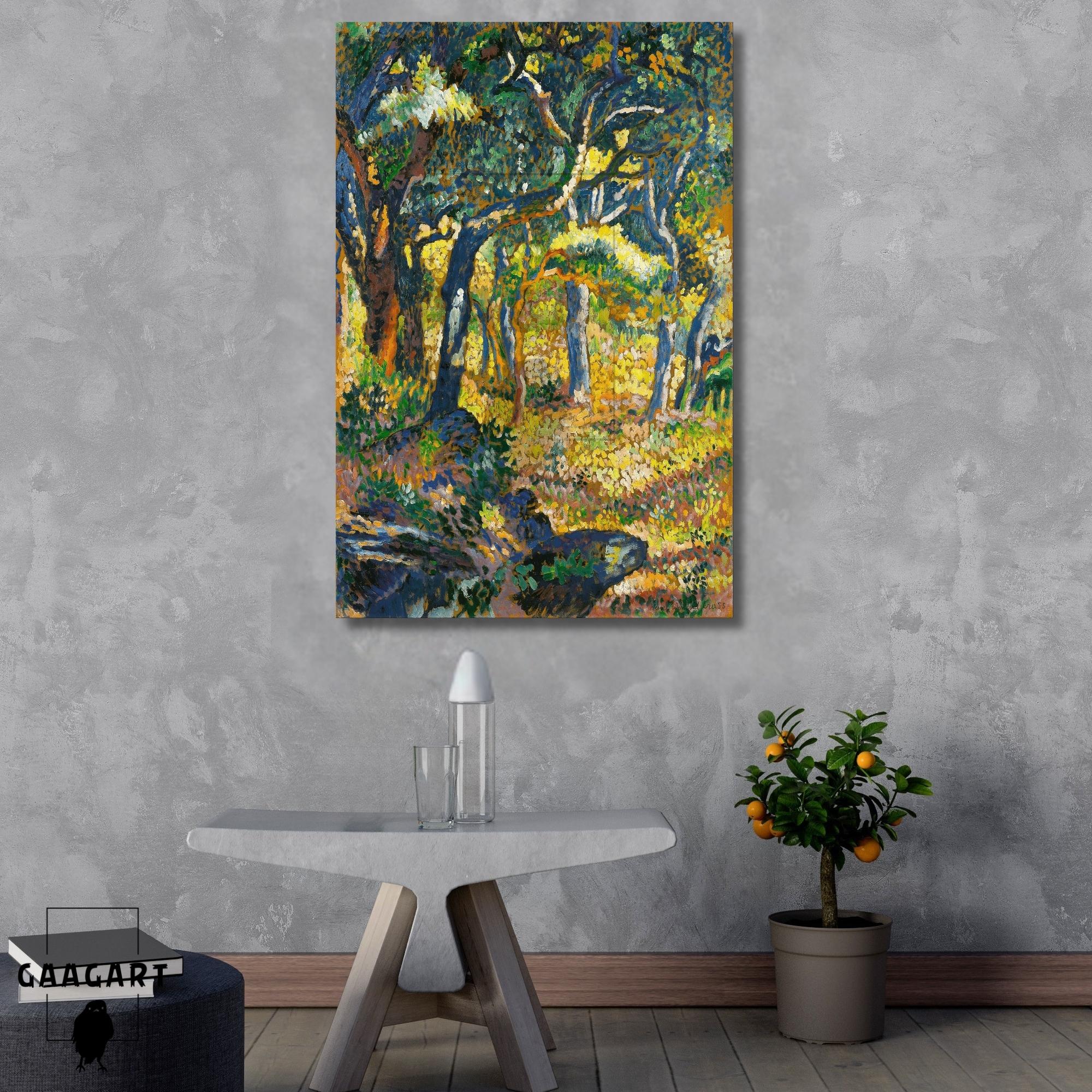 Tekli Dikey Kanvas Tablo Ünlü Eserler Henri-Edmond Cross Une Clairiere En Provence