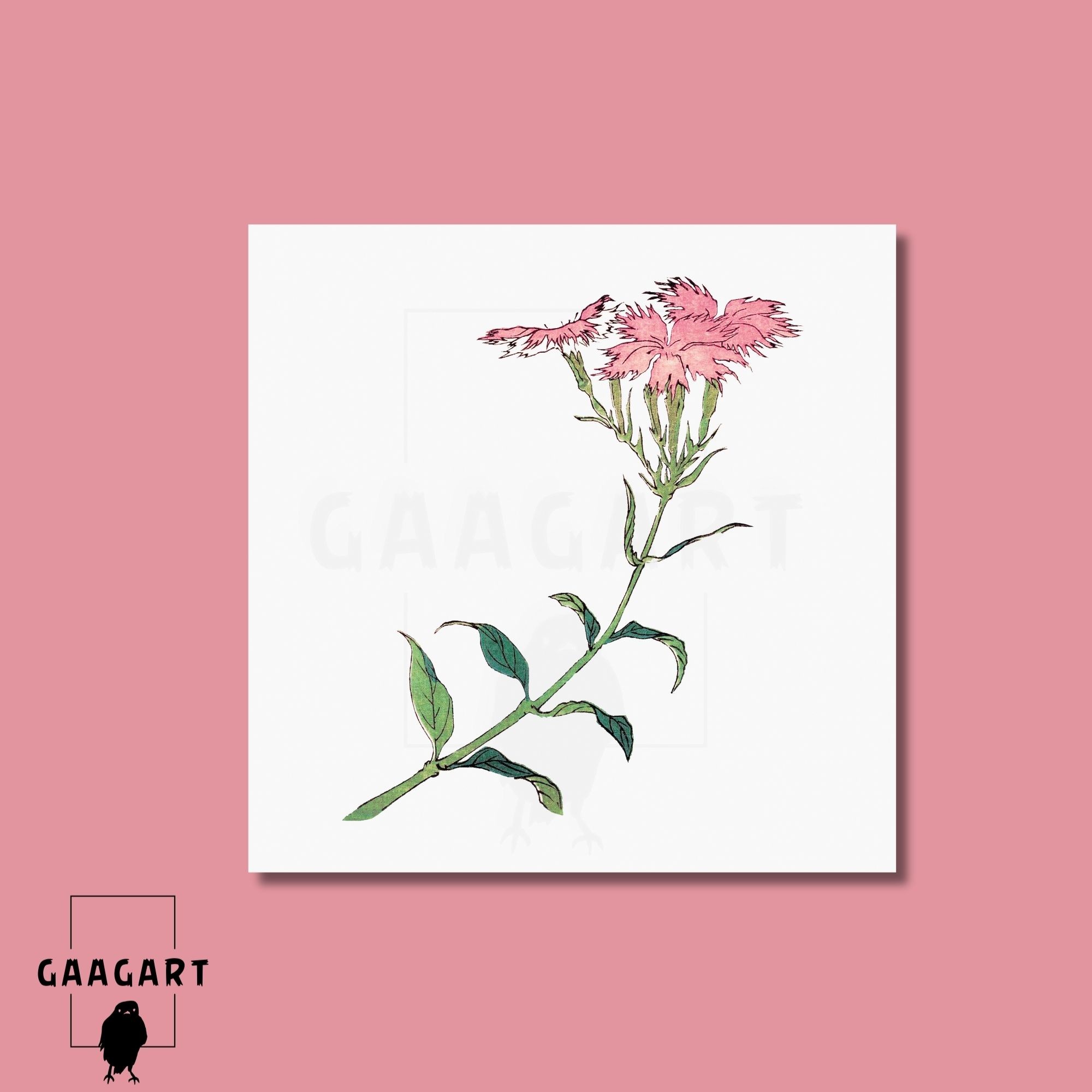 Kare Kanvas Tablo Ünlü Eserler Katsushika Hokusai Pembe Karanfil