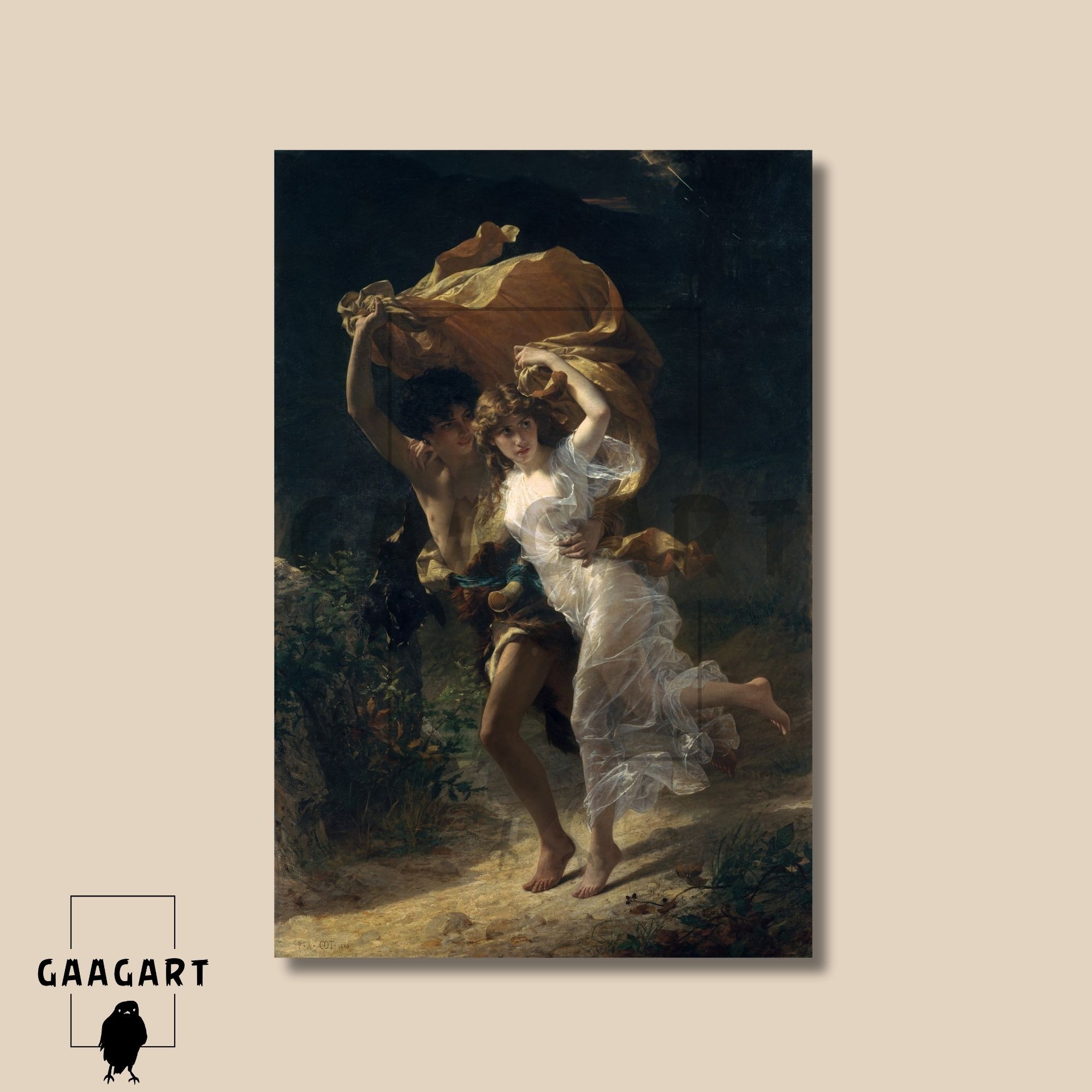 Tekli Dikey Kanvas Duvar Tablosu Ünlü Ressam Pierre Auguste Cot The Storm