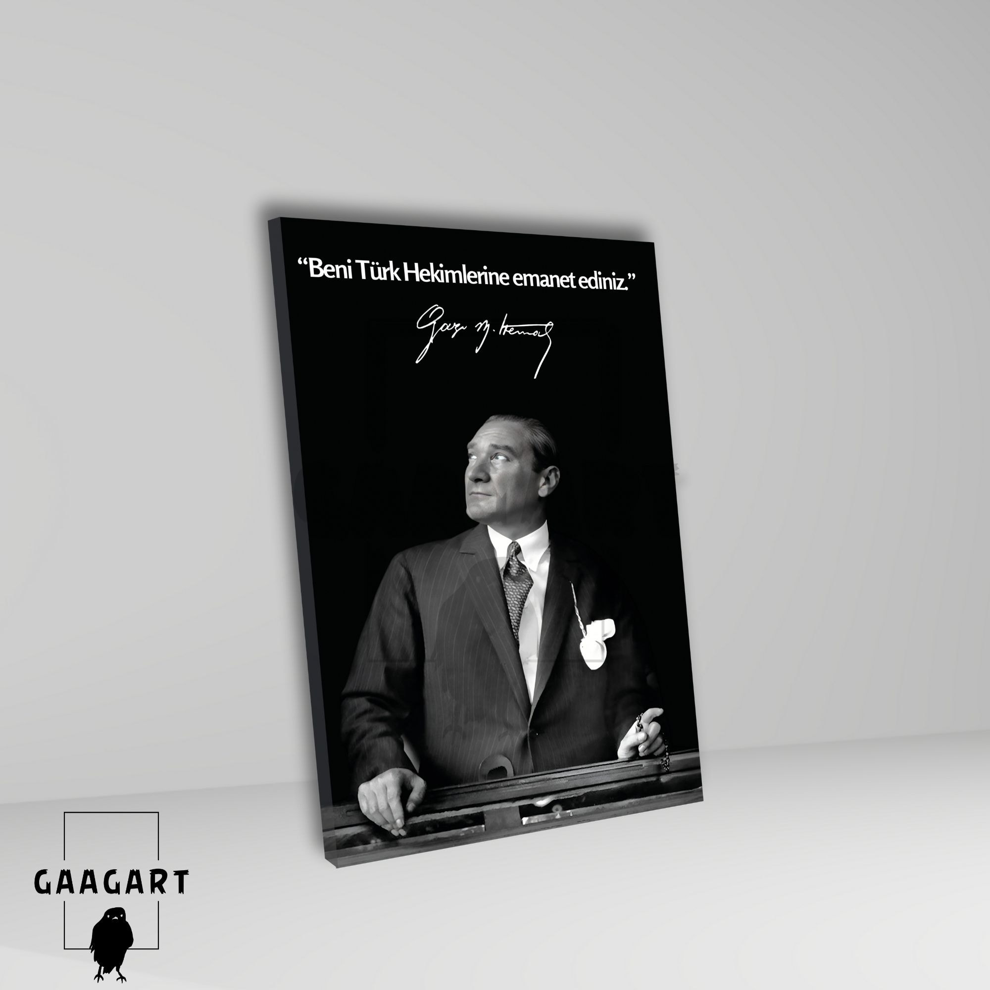 Tekli Dikey Kanvas Makam Panosu Atatürk Sözleri Beni Türk Hekimlerine emanet ediniz.