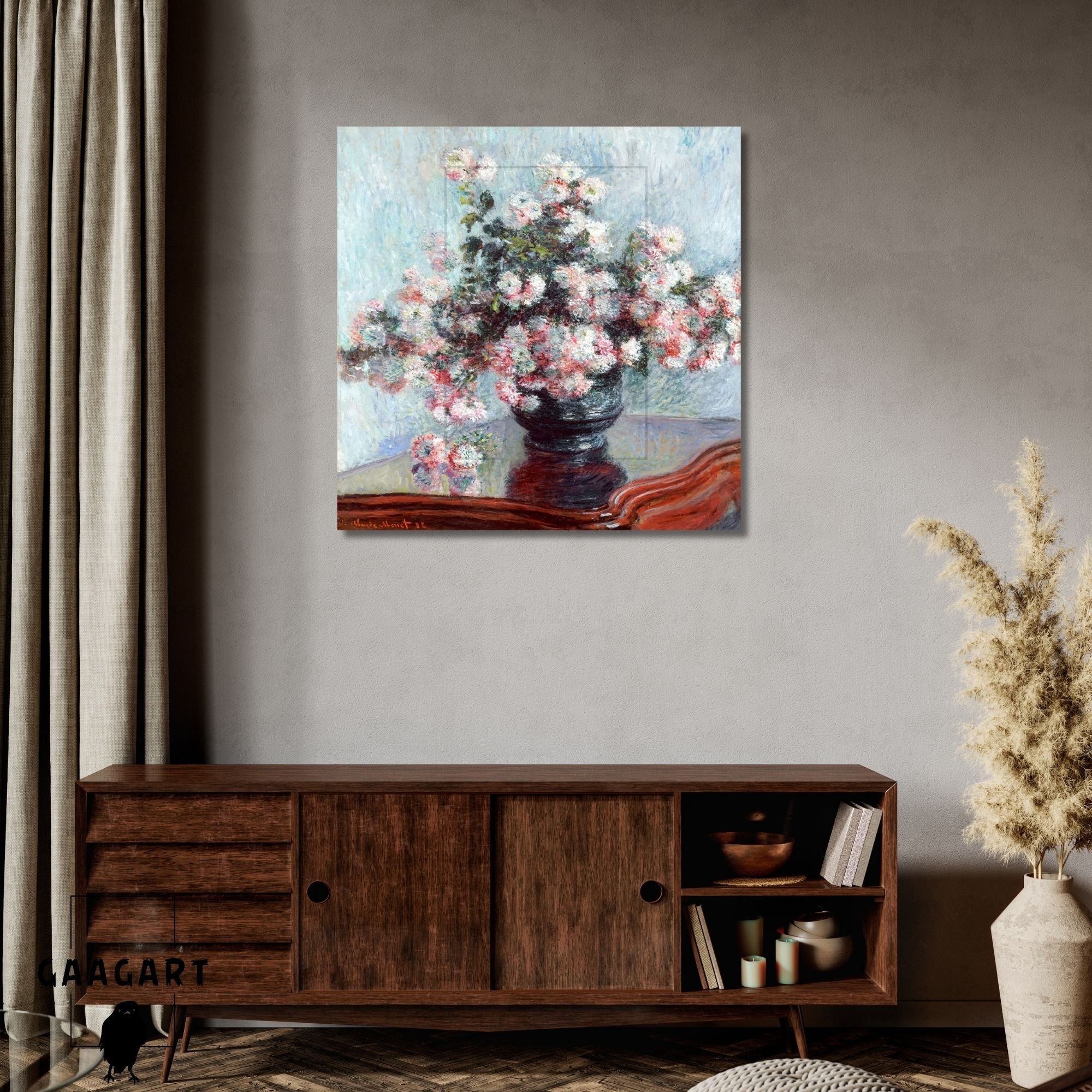 Kare Kanvas Ünlü Eserler Cloude Monet Chrysanthemums Vazoda Çiçekler