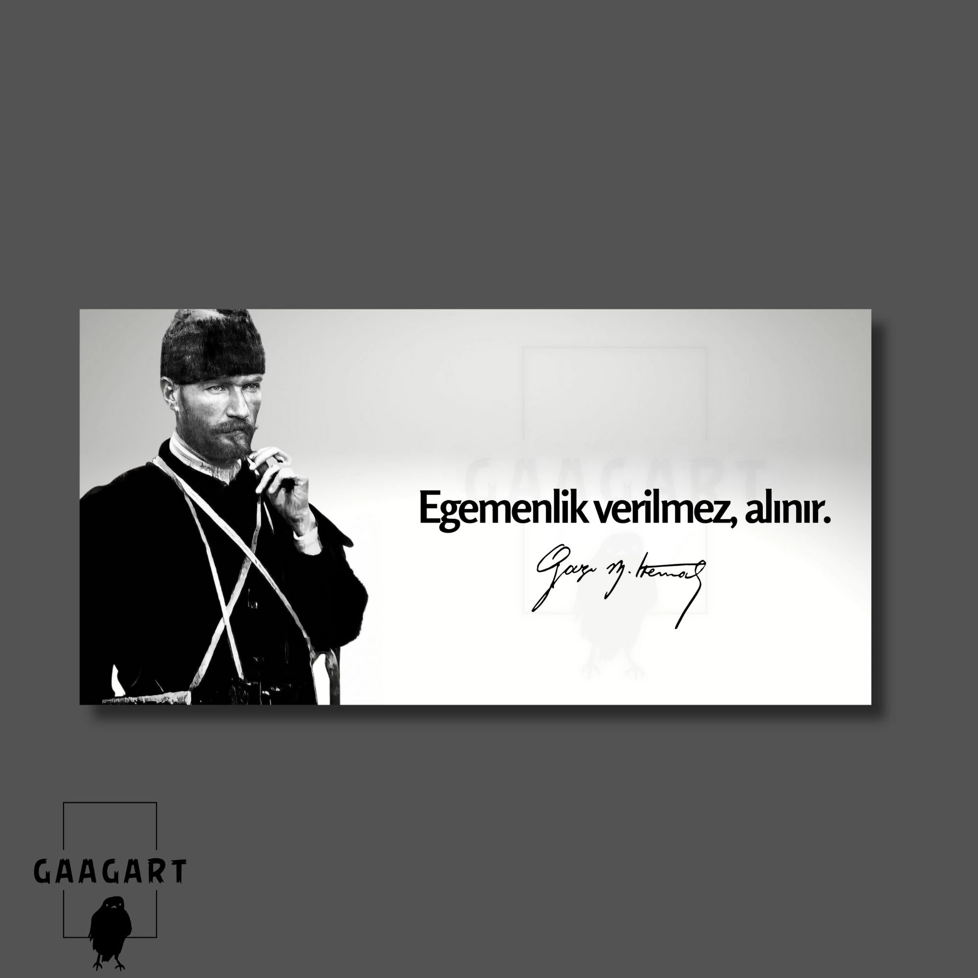 Panoramik Kanvas Makam Panosu Siyah Beyaz Atatürk Egemenlik verilmez, alınır.