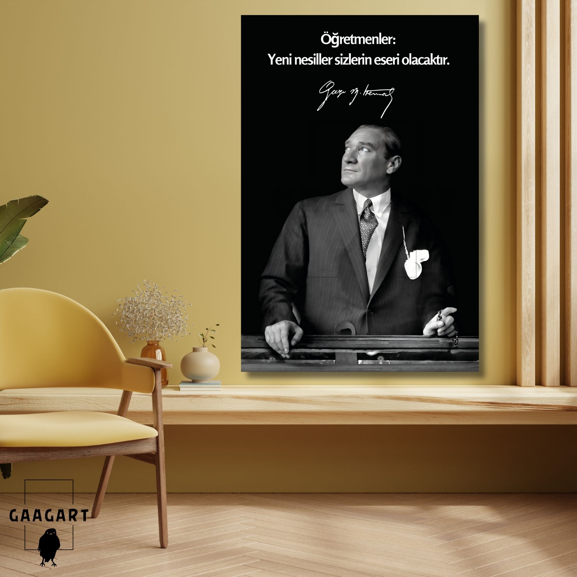 Tekli Dikey Kanvas Makam Panosu Atatürk Sözleri Öğretmenler Yeni Nesil Sizlerin Eseri Olacaktır.