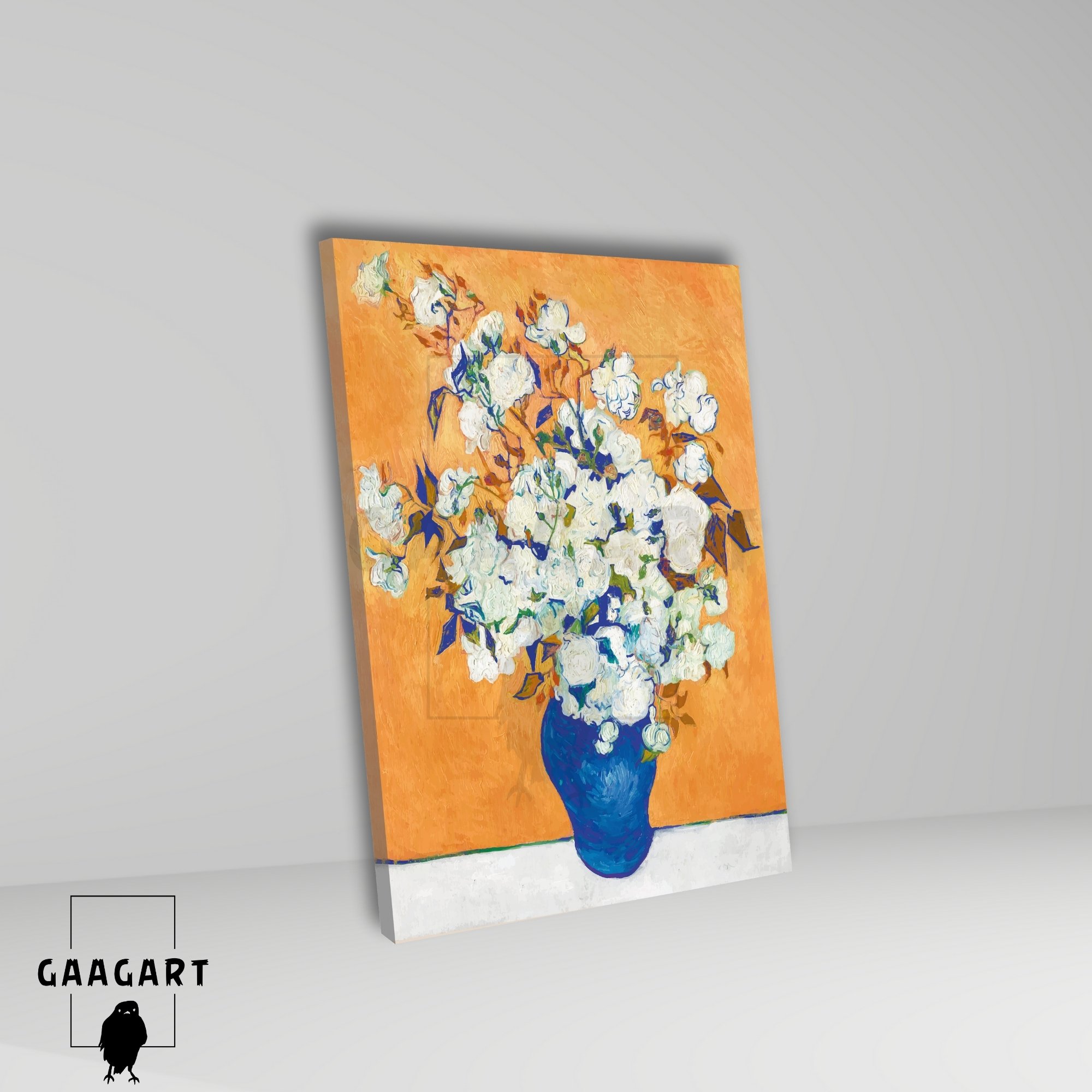 Tekli Dikey Kanvas Tablo Ünlü Eserler Van Gogh Vazoda Beyaz Güller