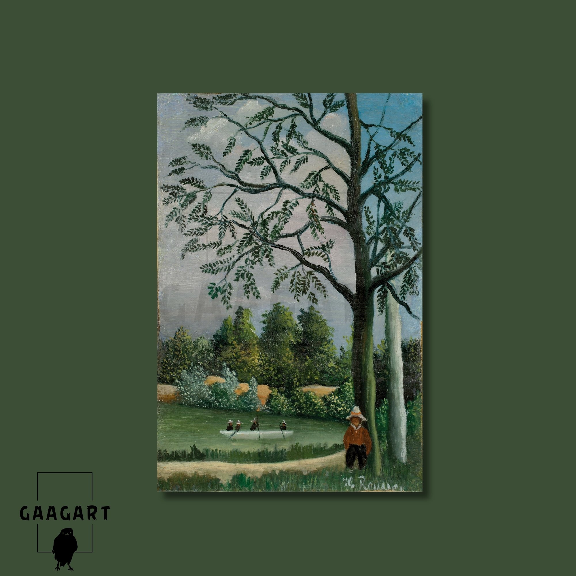 Tekli Dikey Kanvas Tablo Ünlü Eserler Henri Rousseau Paysage Avec Des Pecheurs