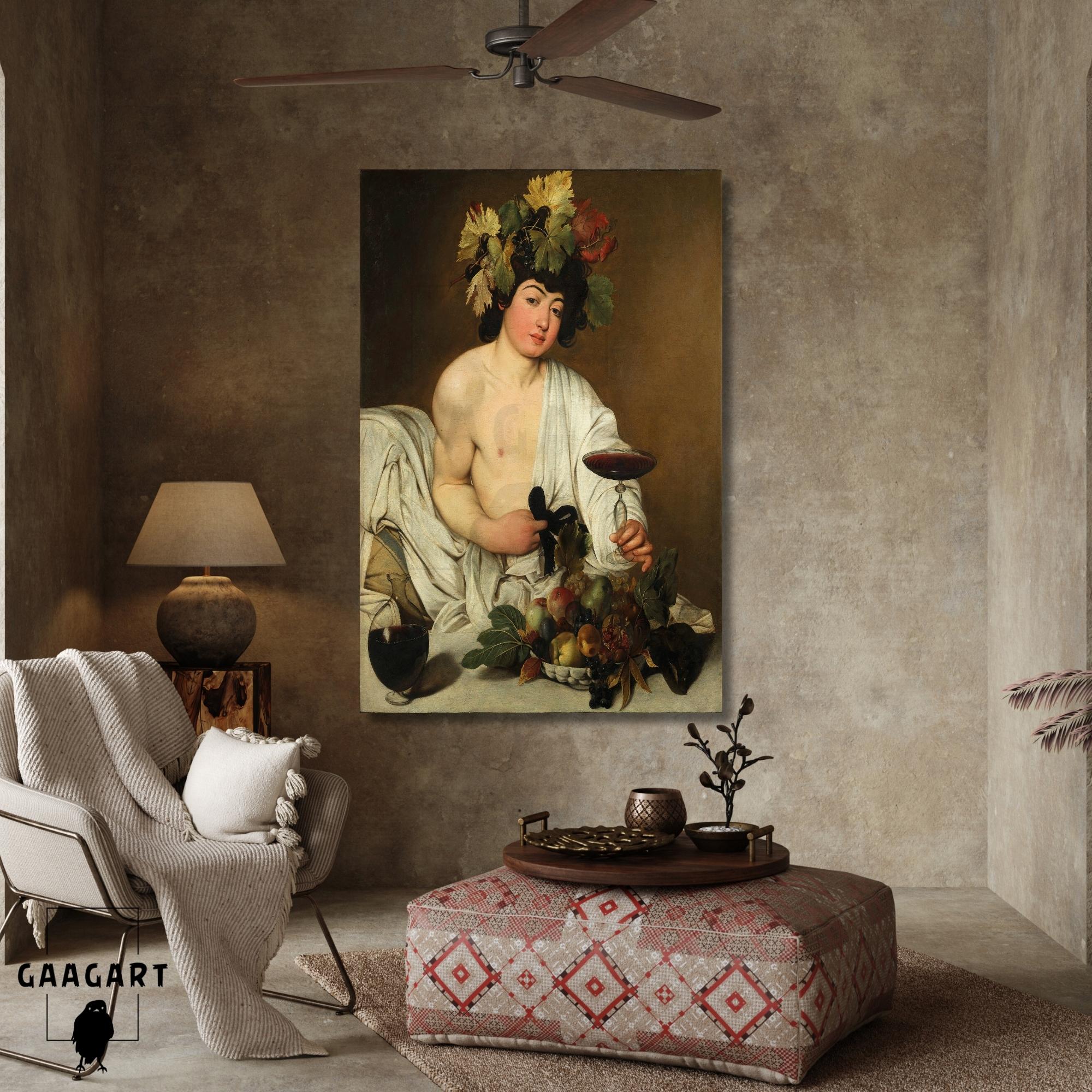 Tekli Dikey Kanvas Tablo Ünlü Eserler Caravaggio Bacchus