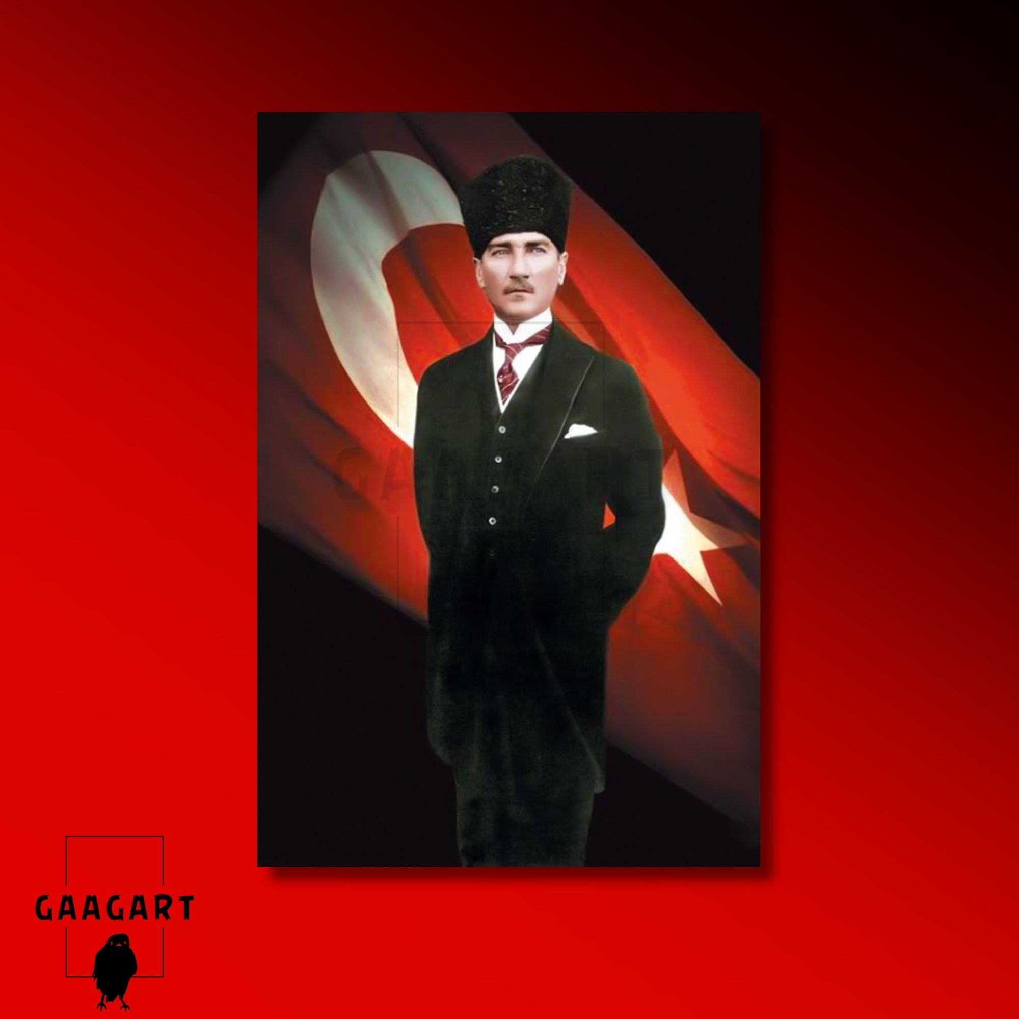 Tekli Dikey Kanvas Duvar Tablosu Türk Bayrağı ve Atatürk