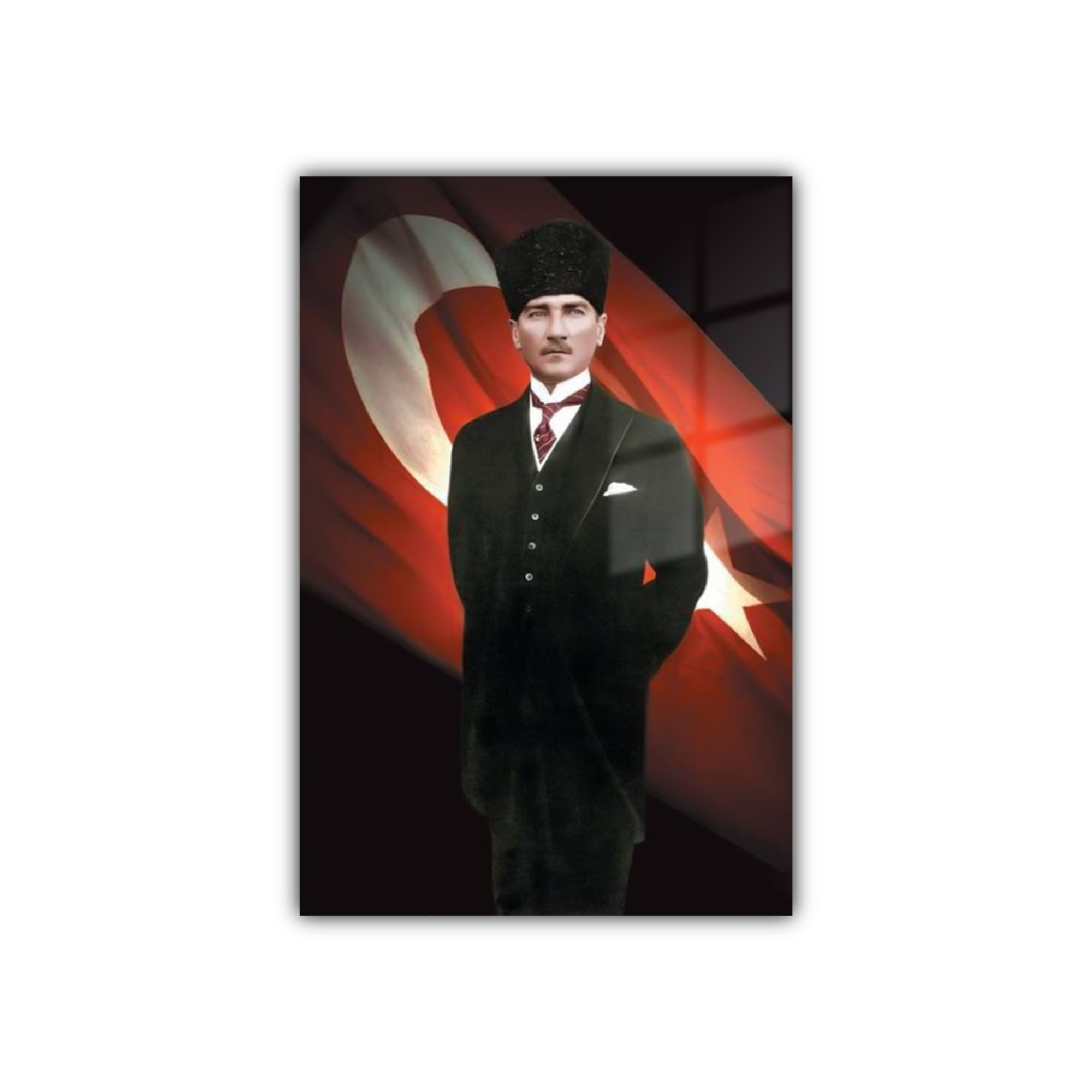 Temperli Gerçek Cam Tablo Türk Bayrağı ve Mustafa Kemal Atatürk