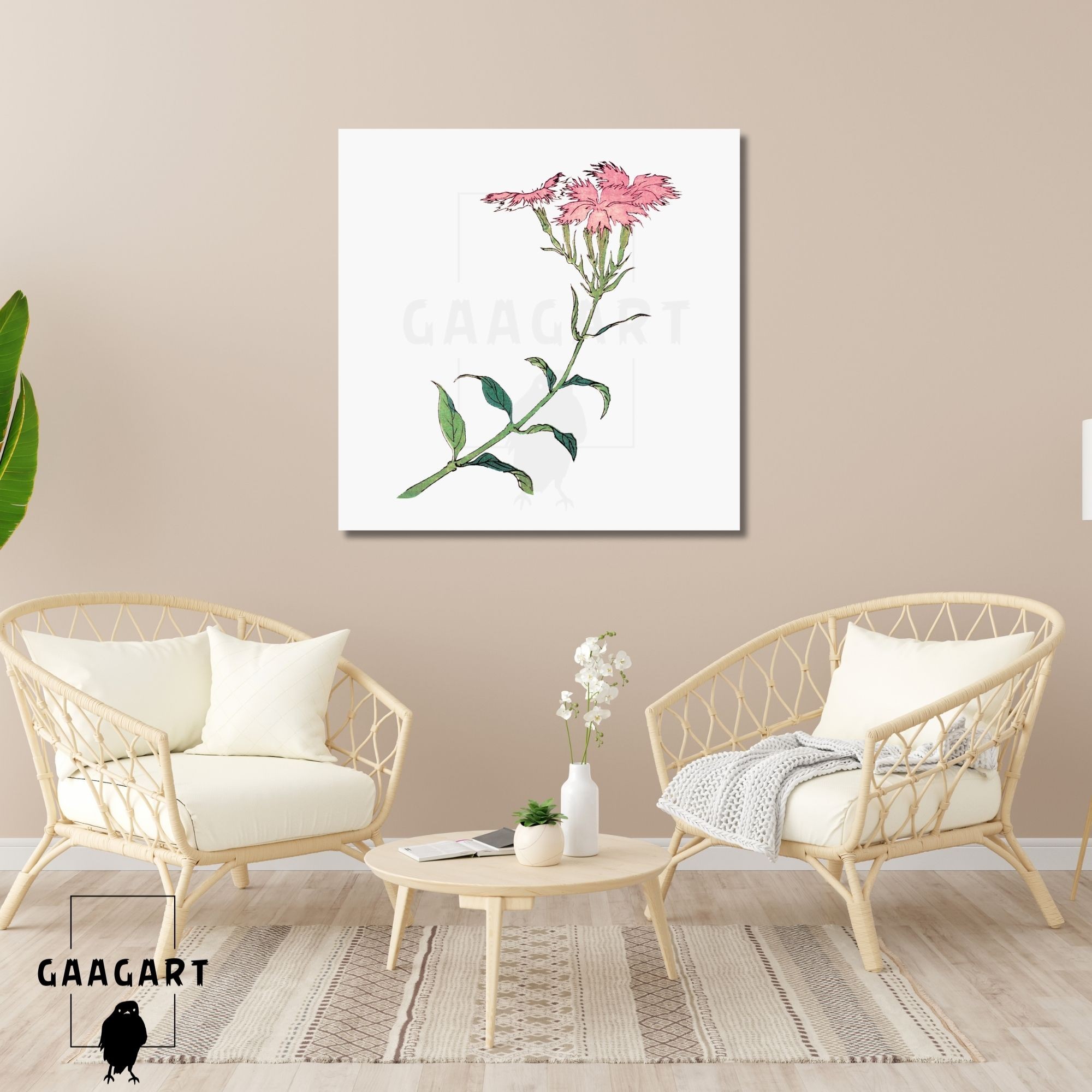 Kare Kanvas Tablo Ünlü Eserler Katsushika Hokusai Pembe Karanfil