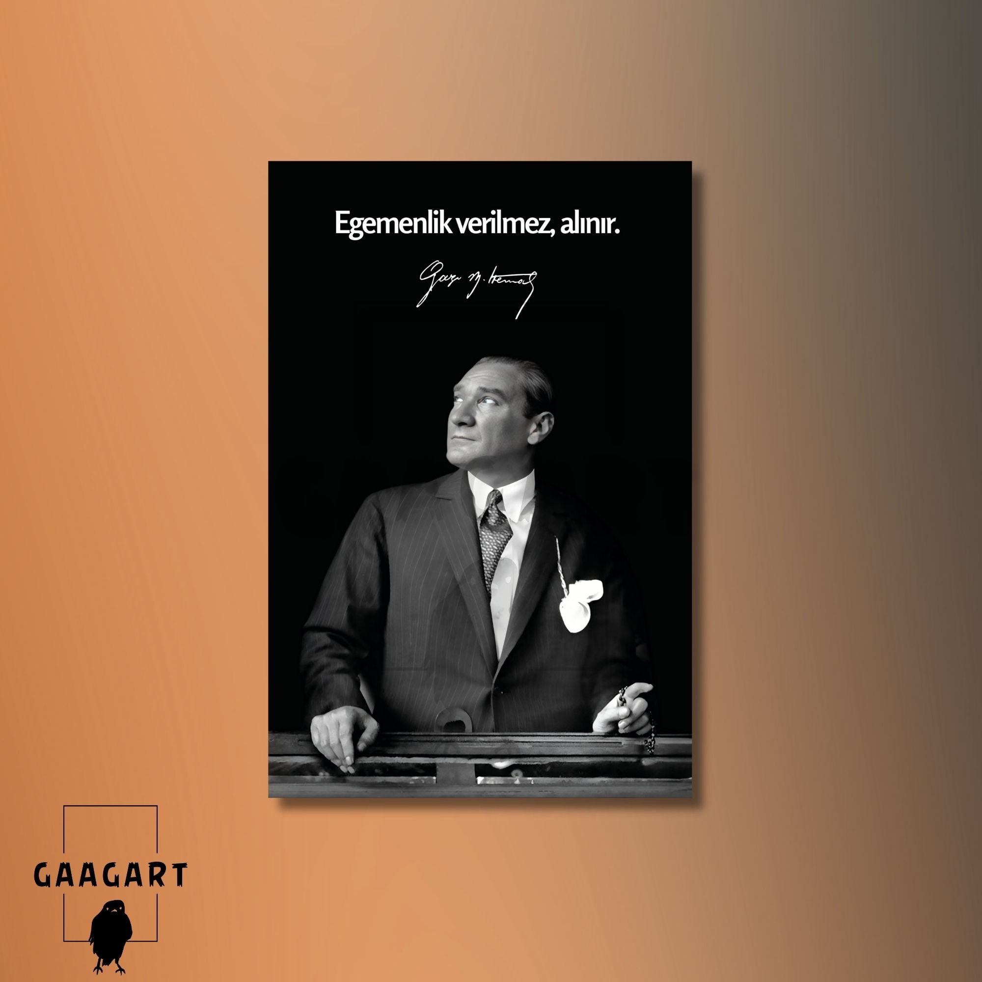 Tekli Dikey Kanvas Makam Panosu Atatürk Sözleri Egemenlik Verilmez Alınır.