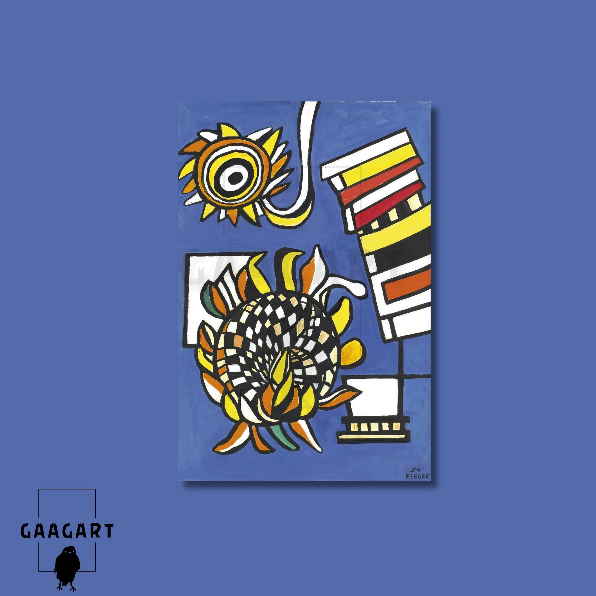 Tekli Dikey Kanvas Tablo Ünlü Eserler Fernand Leger Deux Tournesols Bleu
