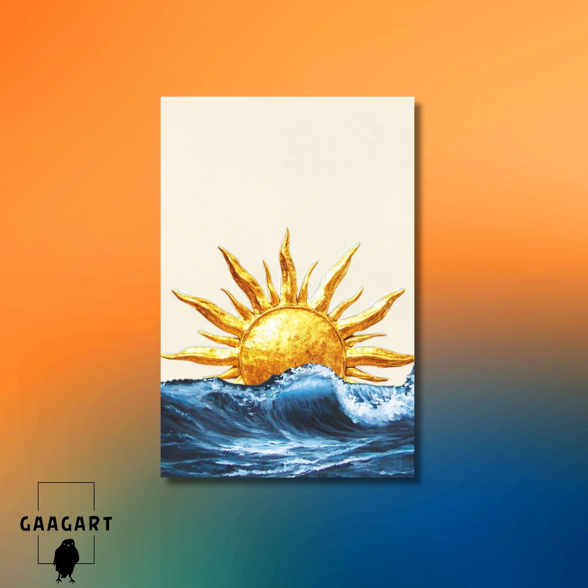 Tekli Dikey Kanvas Tablo Deniz Dalgası ve Güneş