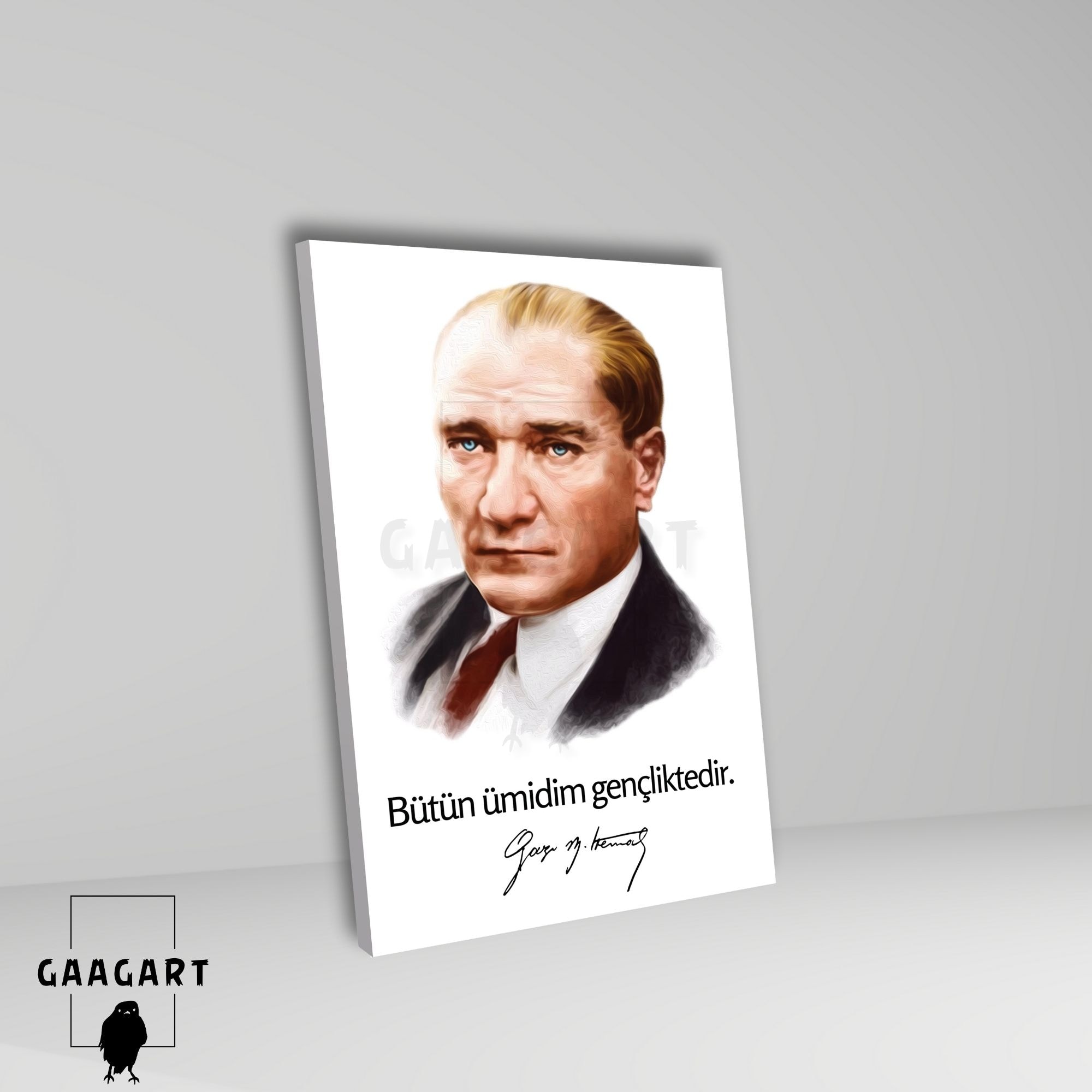 Tekli Dikey Kanvas Makam Panosu Atatürk Sözleri Renkli Bütün ümidim gençliktedir.