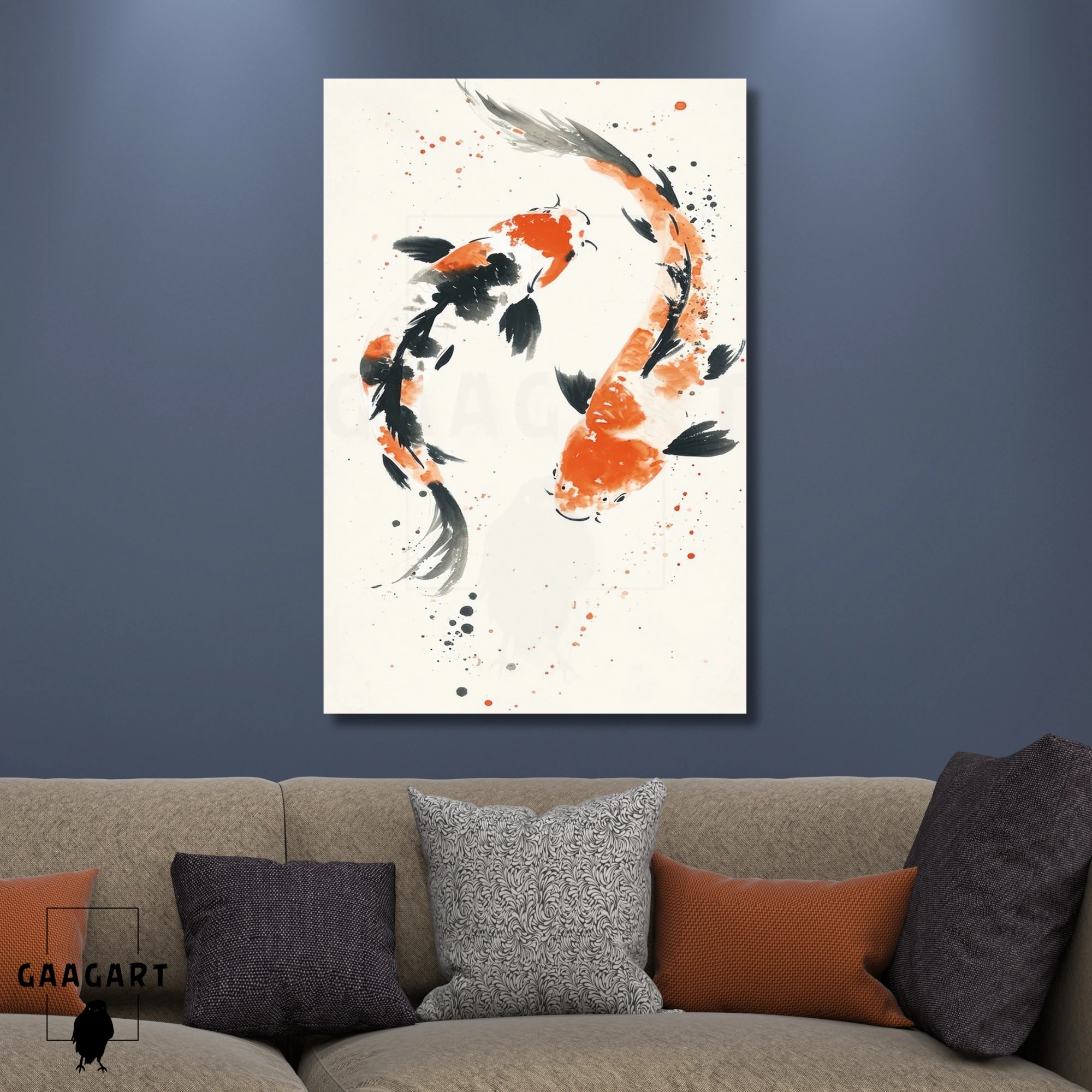 Tekli Dikey Kanvas Tablo Japon Koi Sazan Balığı