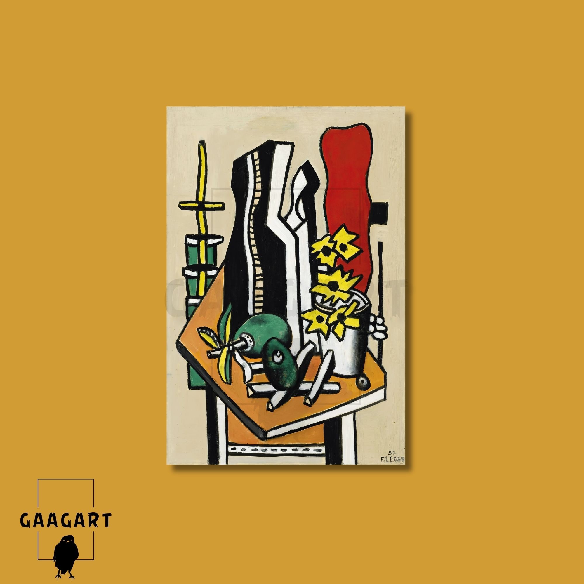 Tekli Dikey Kanvas Tablo Ünlü Eserler Fernand Leger Fruits Fleurs Jaunes