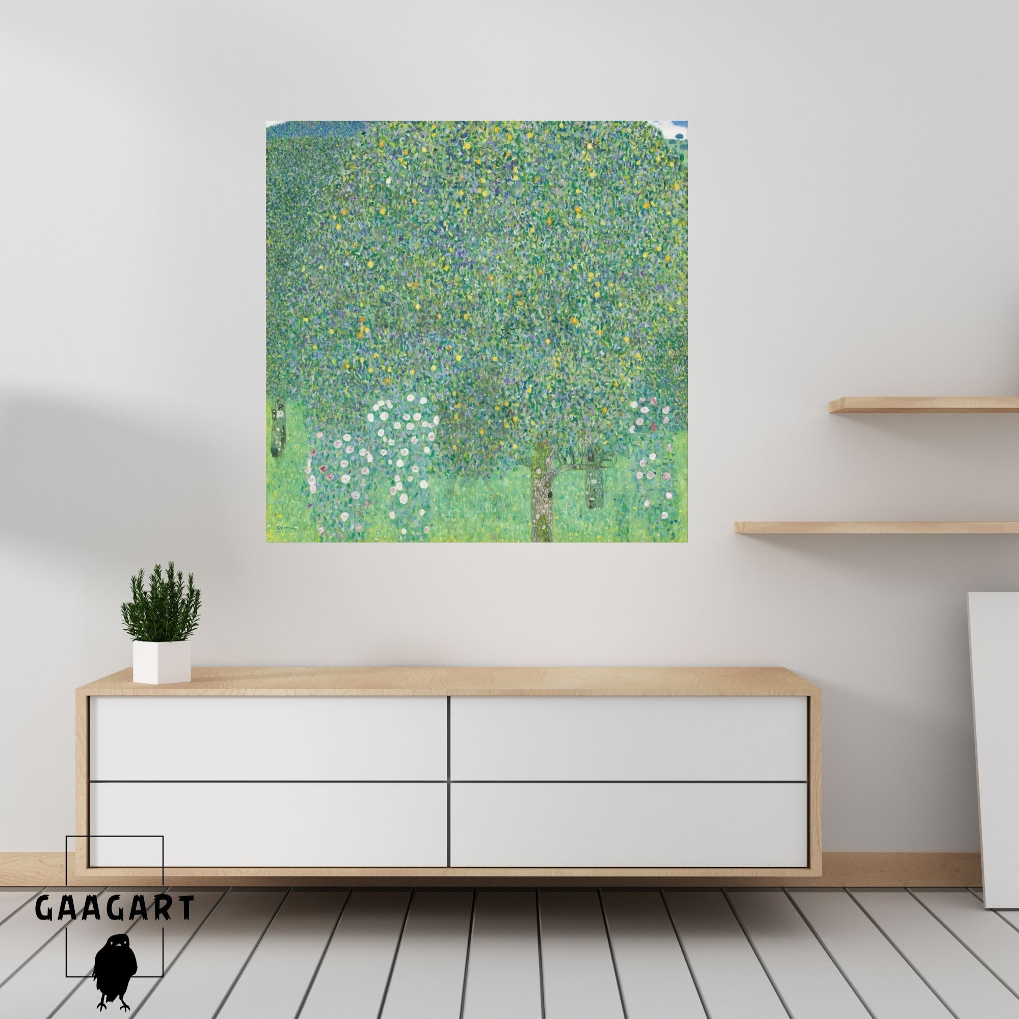 Kare Kanvas Tablo Ünlü Eserler Gustav Klimt-Rosebushes under the Trees