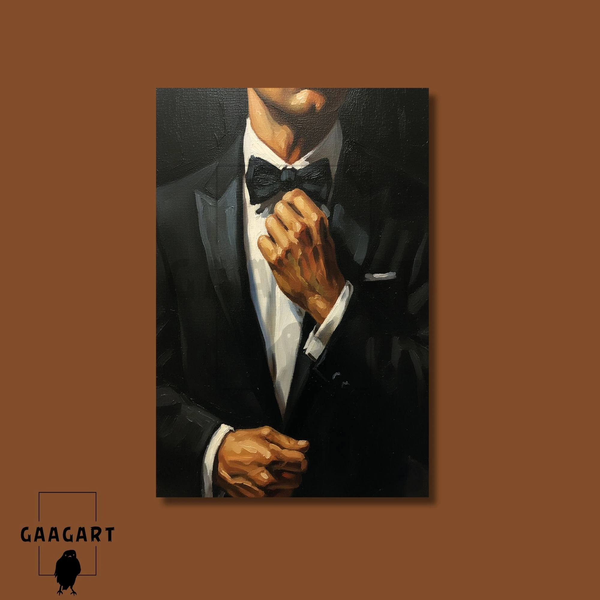 Tekli Dikey Kanvas Tablo Takım Elbiseli Papyonlı Erkek Silüeti