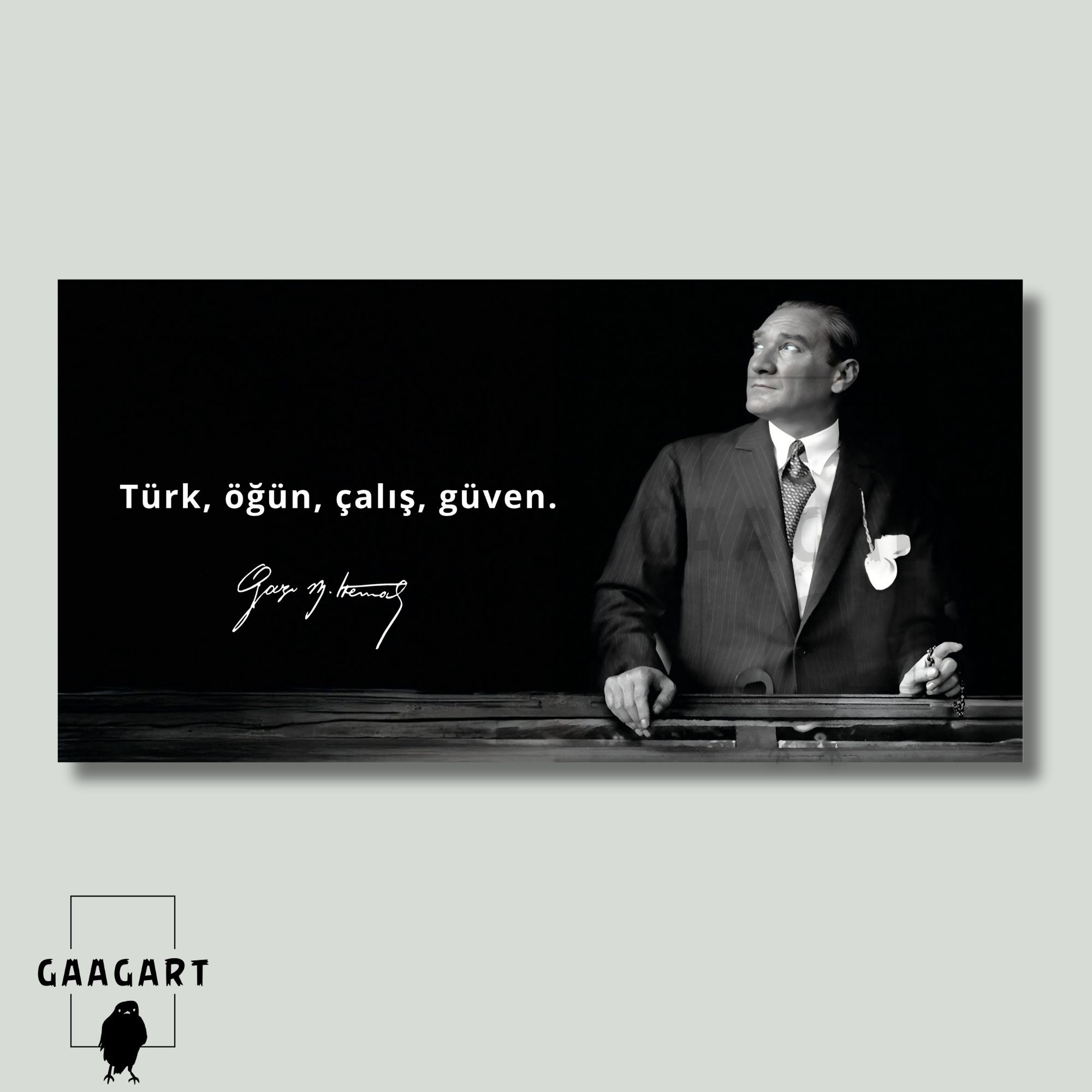 Panoramik Kanvas Makam Panosu Atatürk Sözleri Türk, öğün, çalış, güven.
