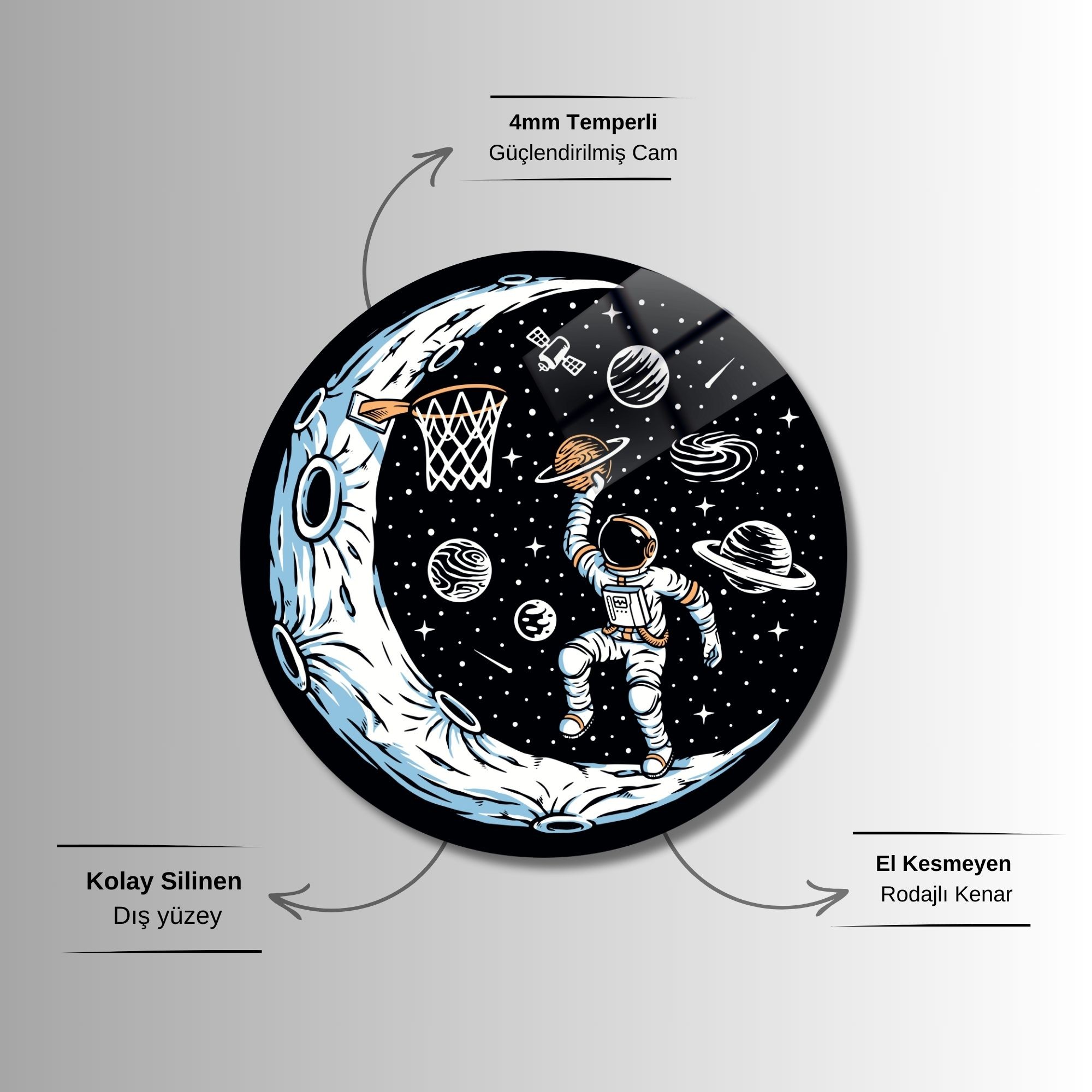 Yuvarlak Temperli Gerçek Cam Tablo Basketbol Oynayan Astronot