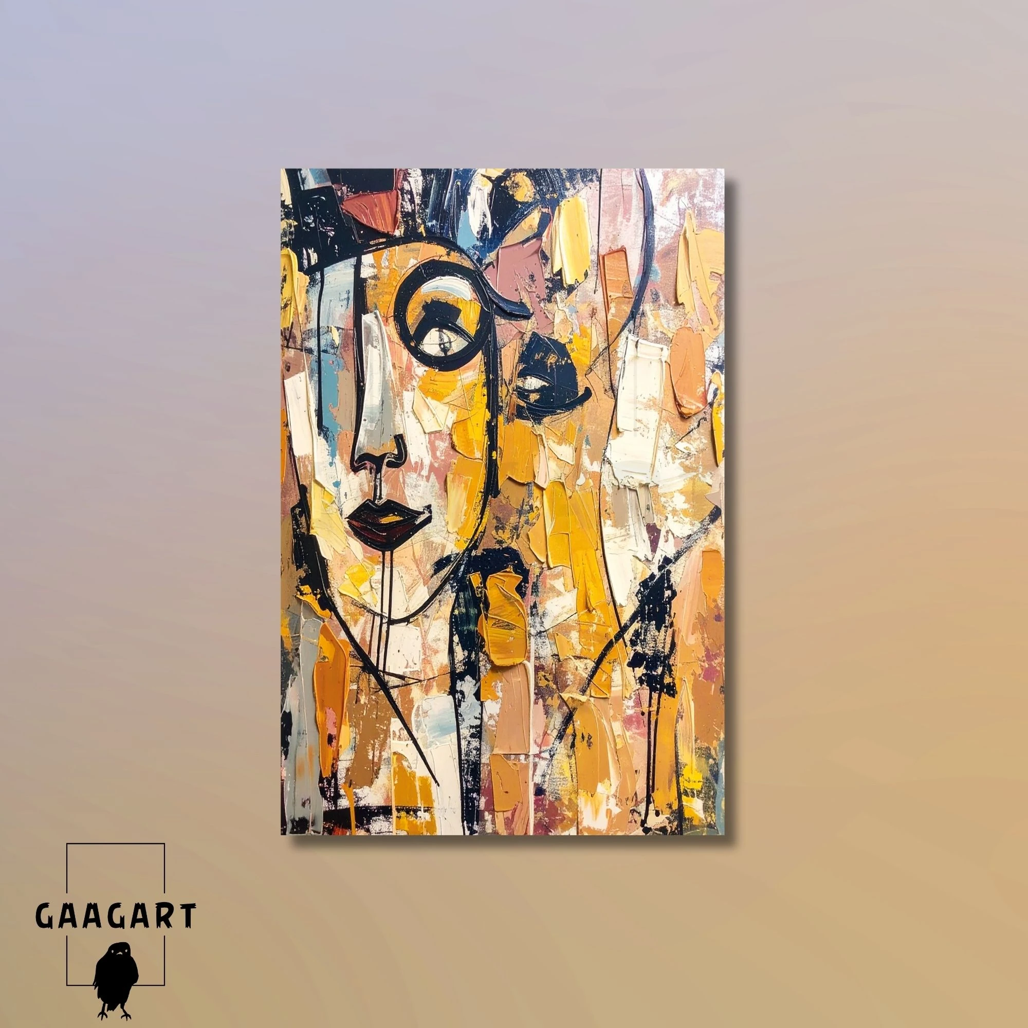 Tekli Dikey Kanvas Tablo Soyut Sanatsal Renkli Kadın