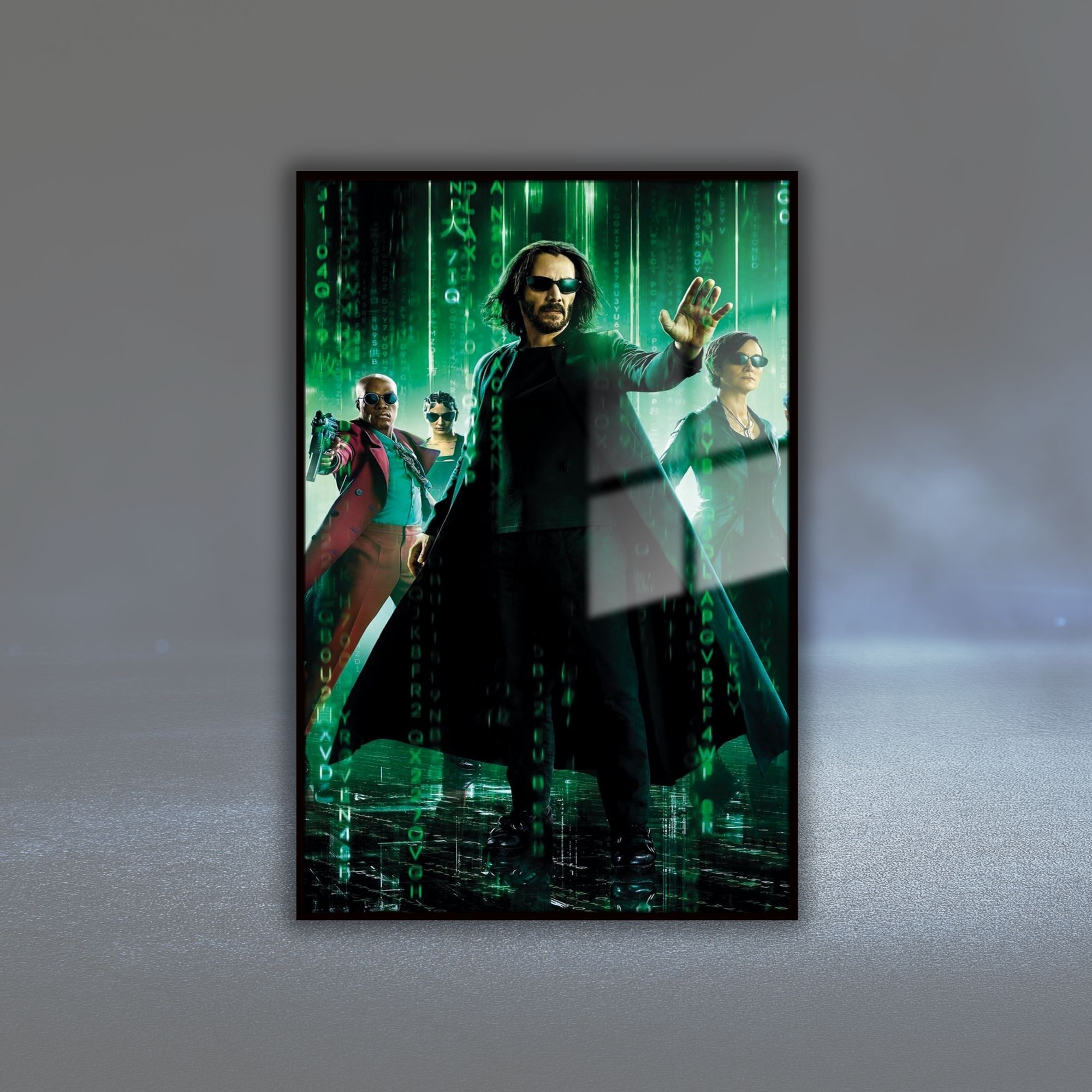 Metal Çerçeveli Temperli Cam Tablo Matrix Film Görseli