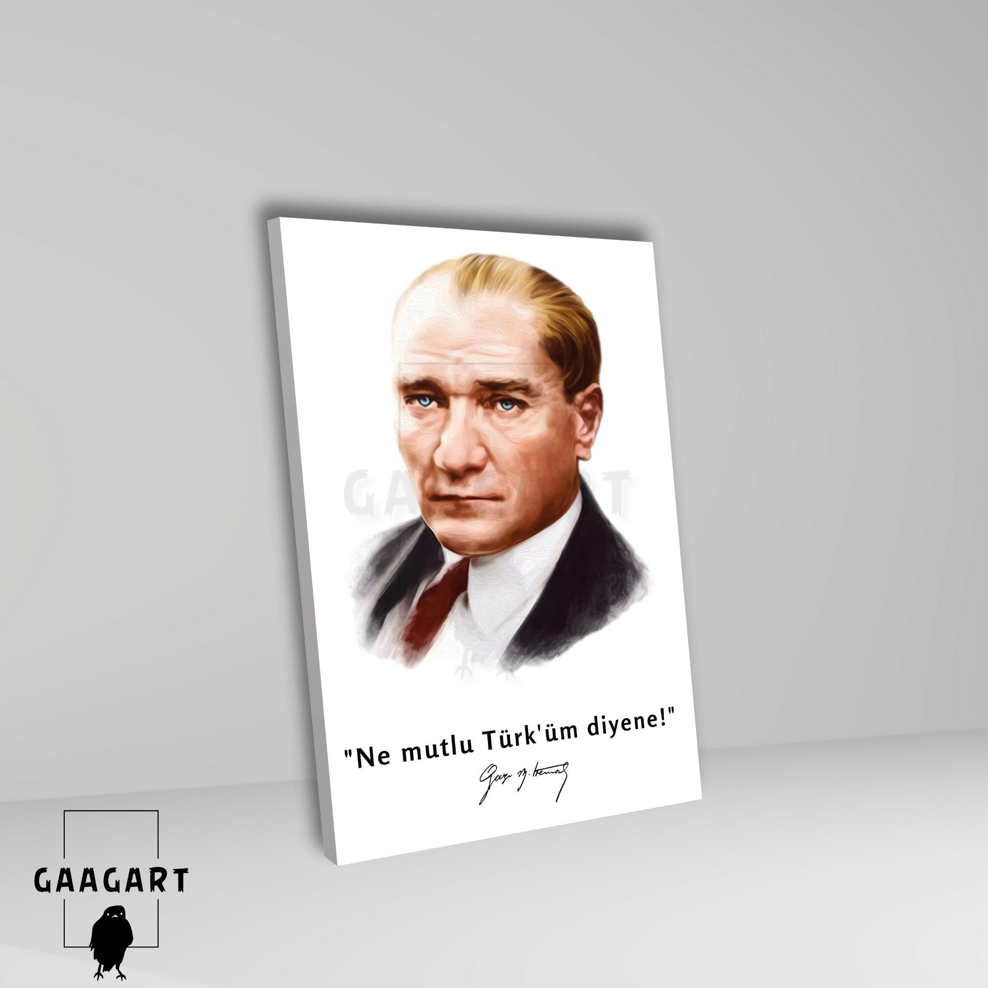 Tekli Dikey Kanvas Makam Panosu Atatürk Sözleri Renkli Ne mutlu Türk'üm diyene!