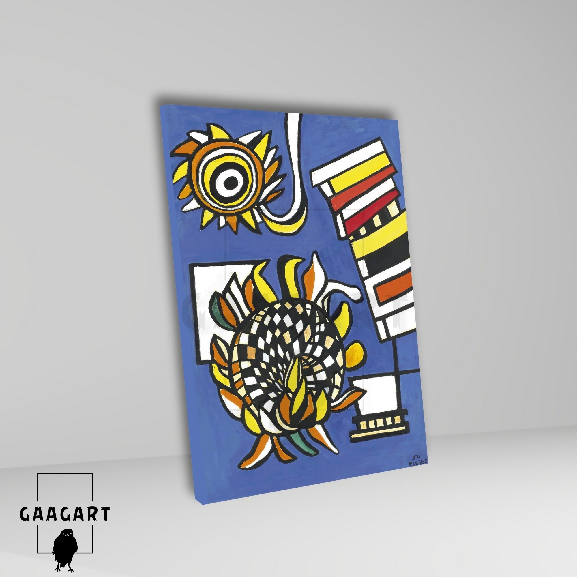 Tekli Dikey Kanvas Tablo Ünlü Eserler Fernand Leger Deux Tournesols Bleu