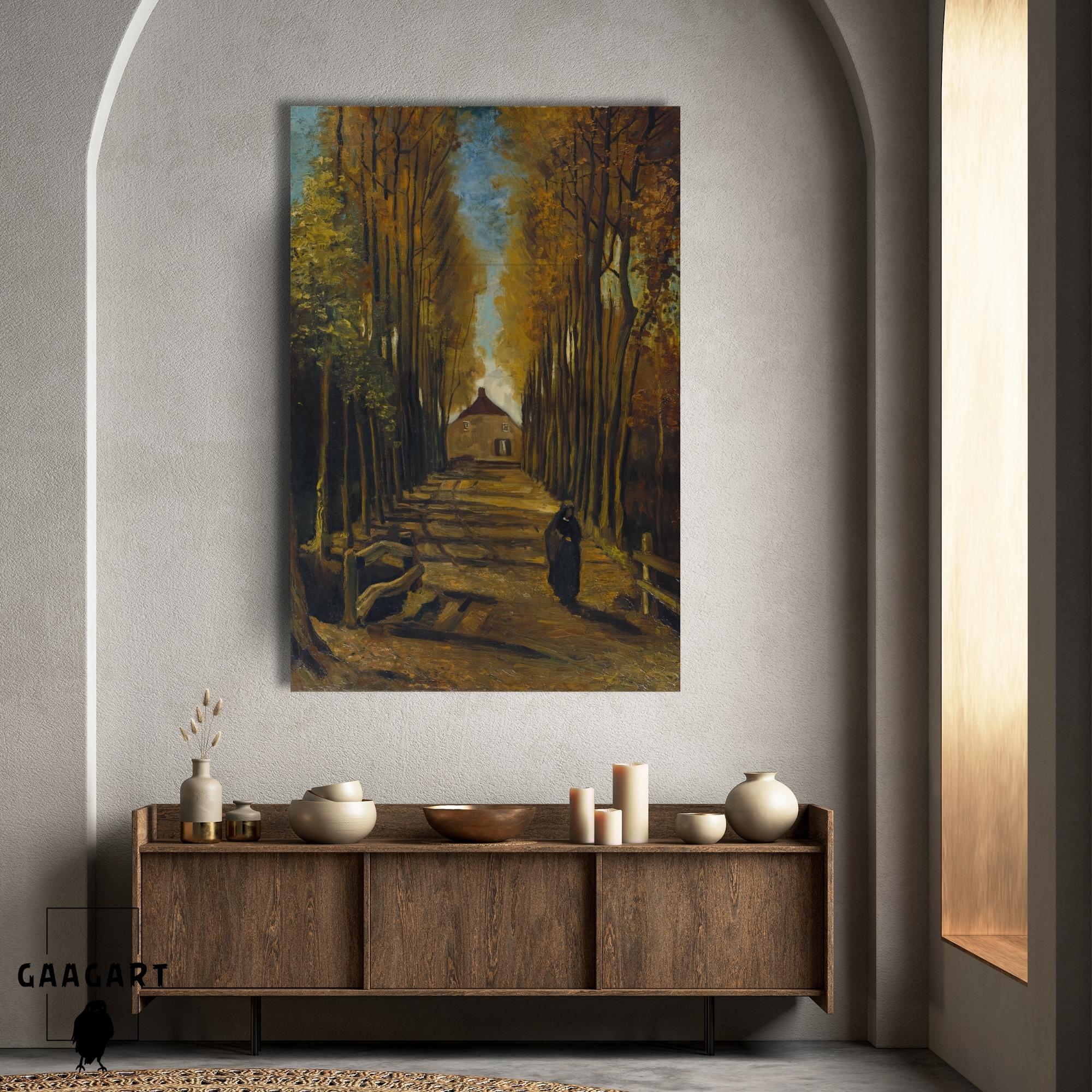 Tekli Dikey Kanvas Tablo Ünlü Eserler Van Gogh Avenue Of Poplars İn Autumn