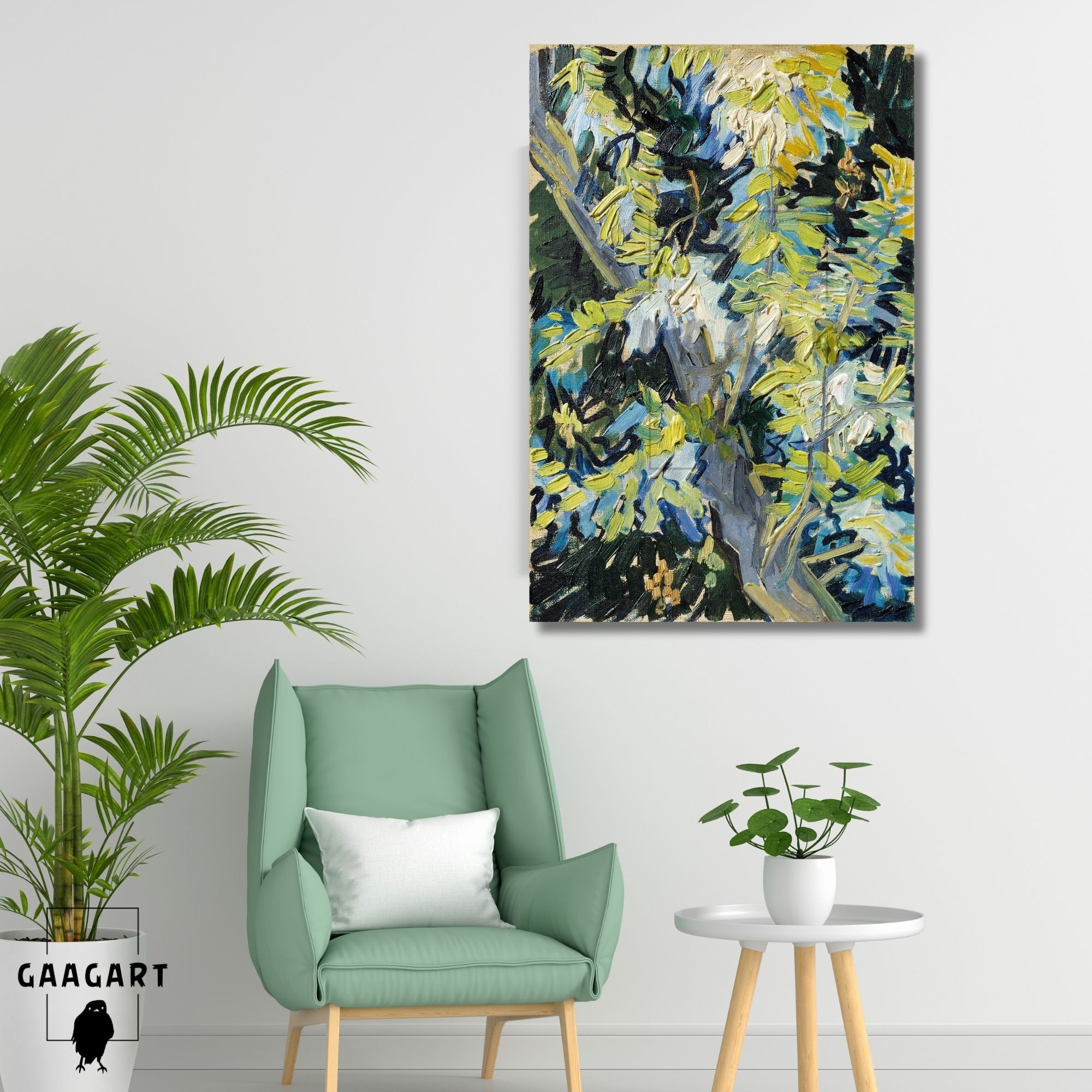 Tekli Dikey Kanvas Tablo Ünlü Eserler Van Gogh Çiçek Açan Akasya Dalları