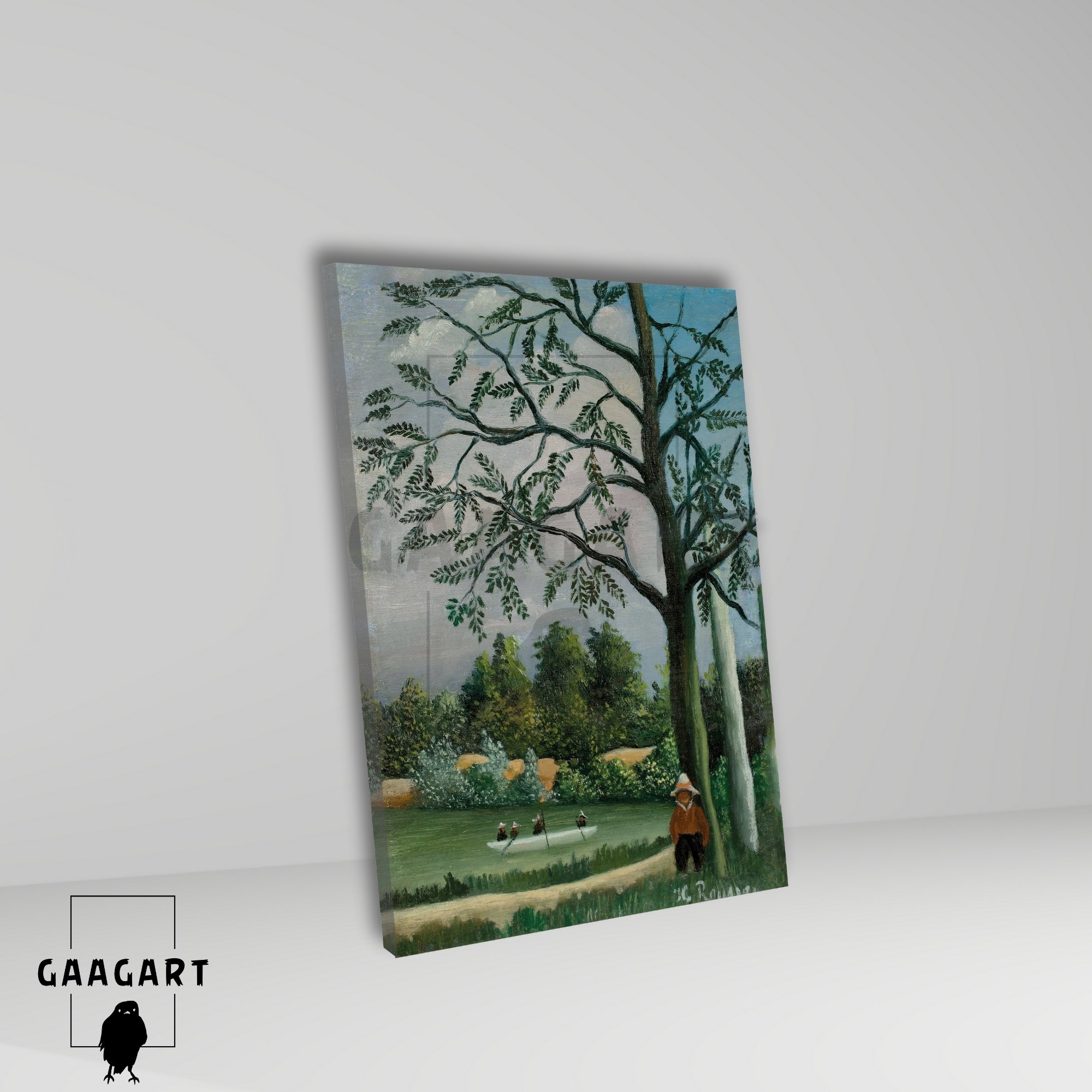 Tekli Dikey Kanvas Tablo Ünlü Eserler Henri Rousseau Paysage Avec Des Pecheurs