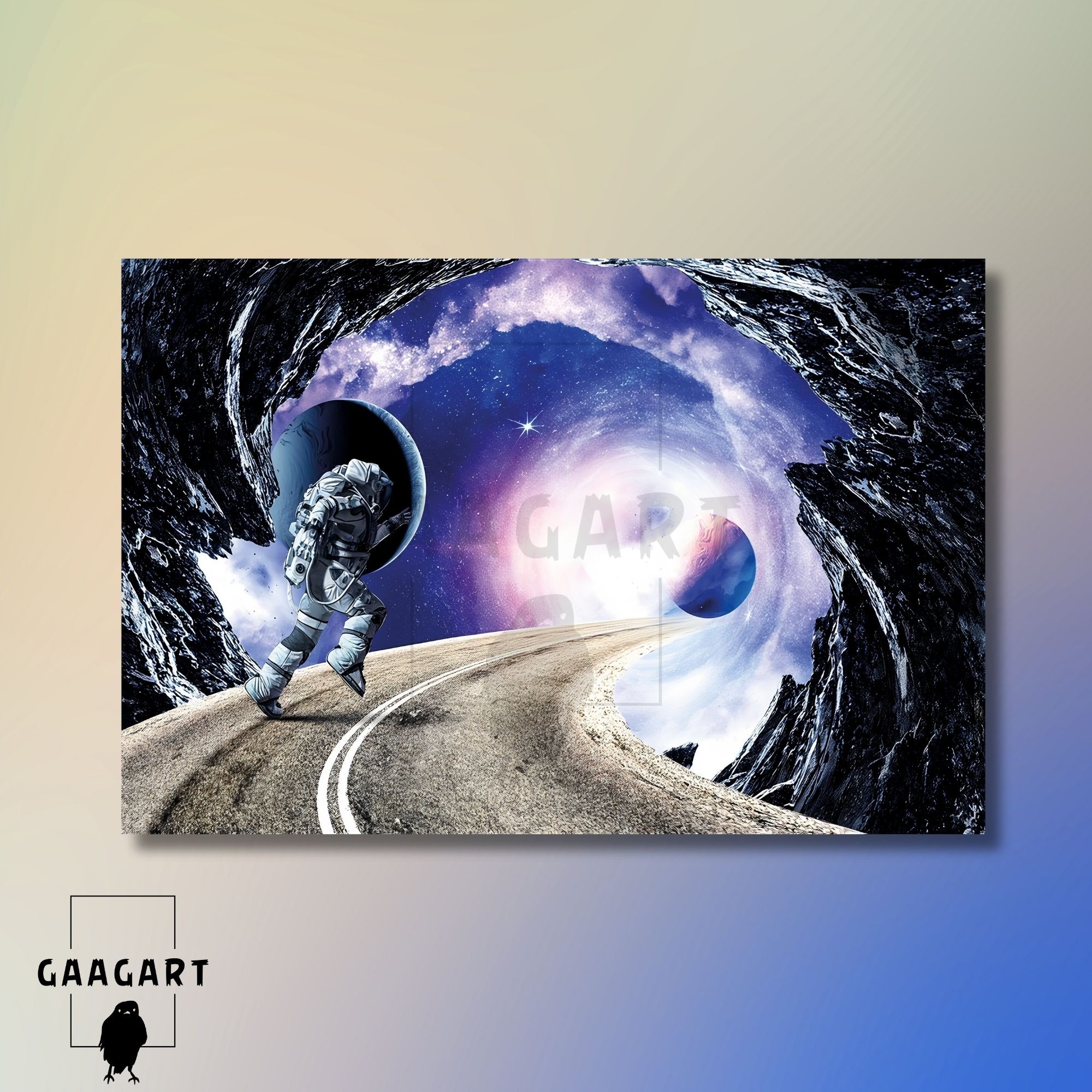 Tekli Yatay Kanvas Duvar Tablosu Uzay Koşan Astronot