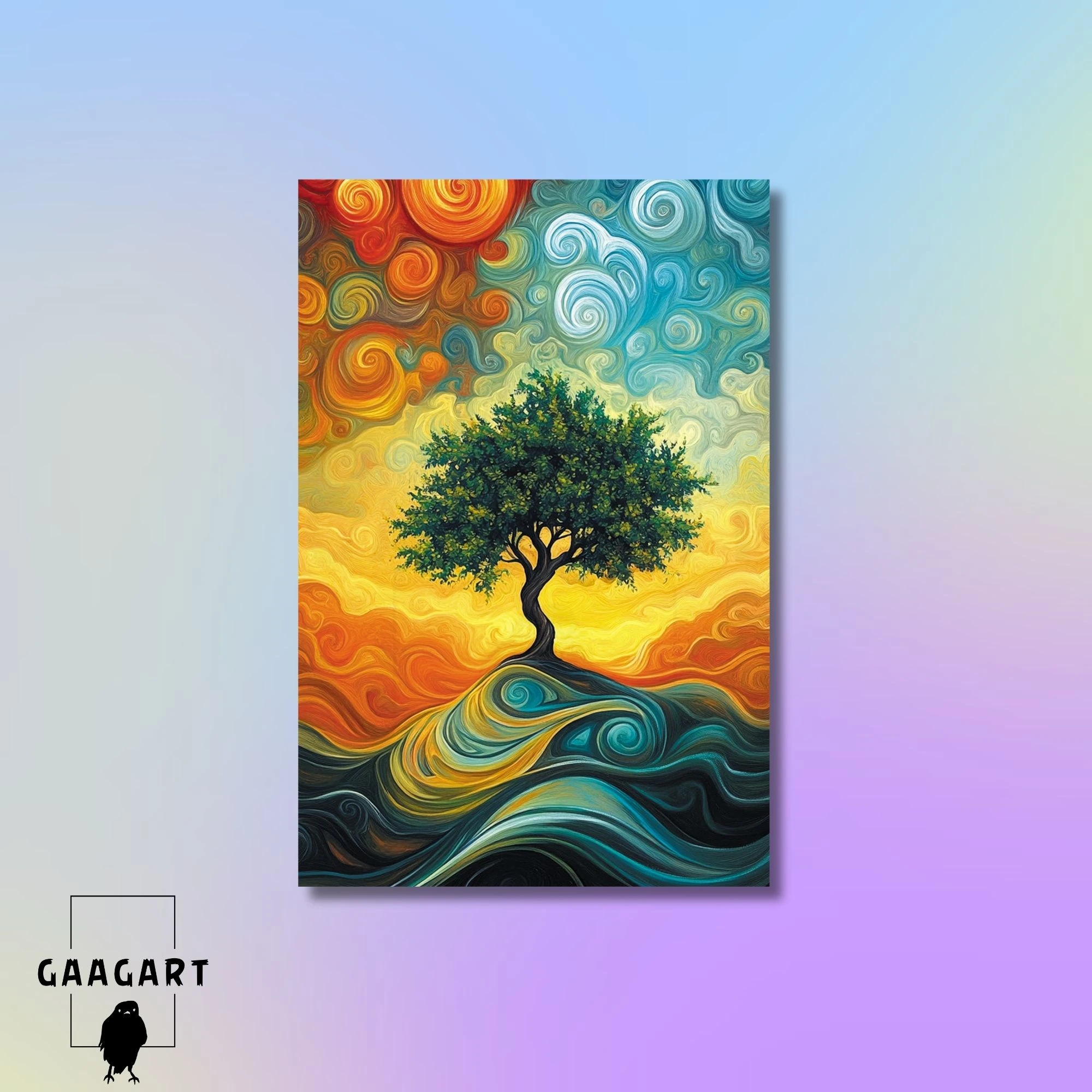 Tekli Dikey Kanvas Tablo Soyut Rengarenk Hayat Ağacı