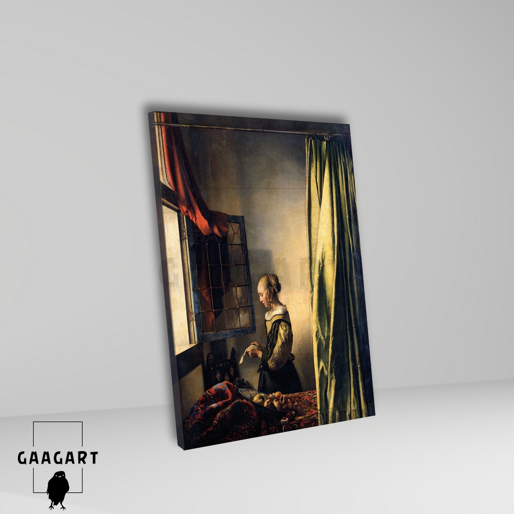 Tekli Dikey Kanvas Tablo Ünlü Eserler Johannes Vermeer Girl Reading