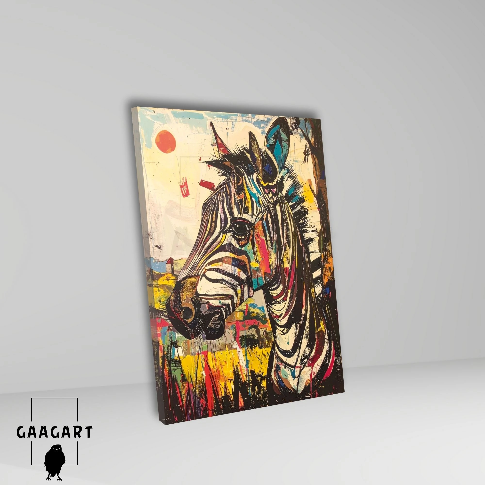 Tekli Dikey Kanvas Tablo Renkli Soft Zebra Portresi