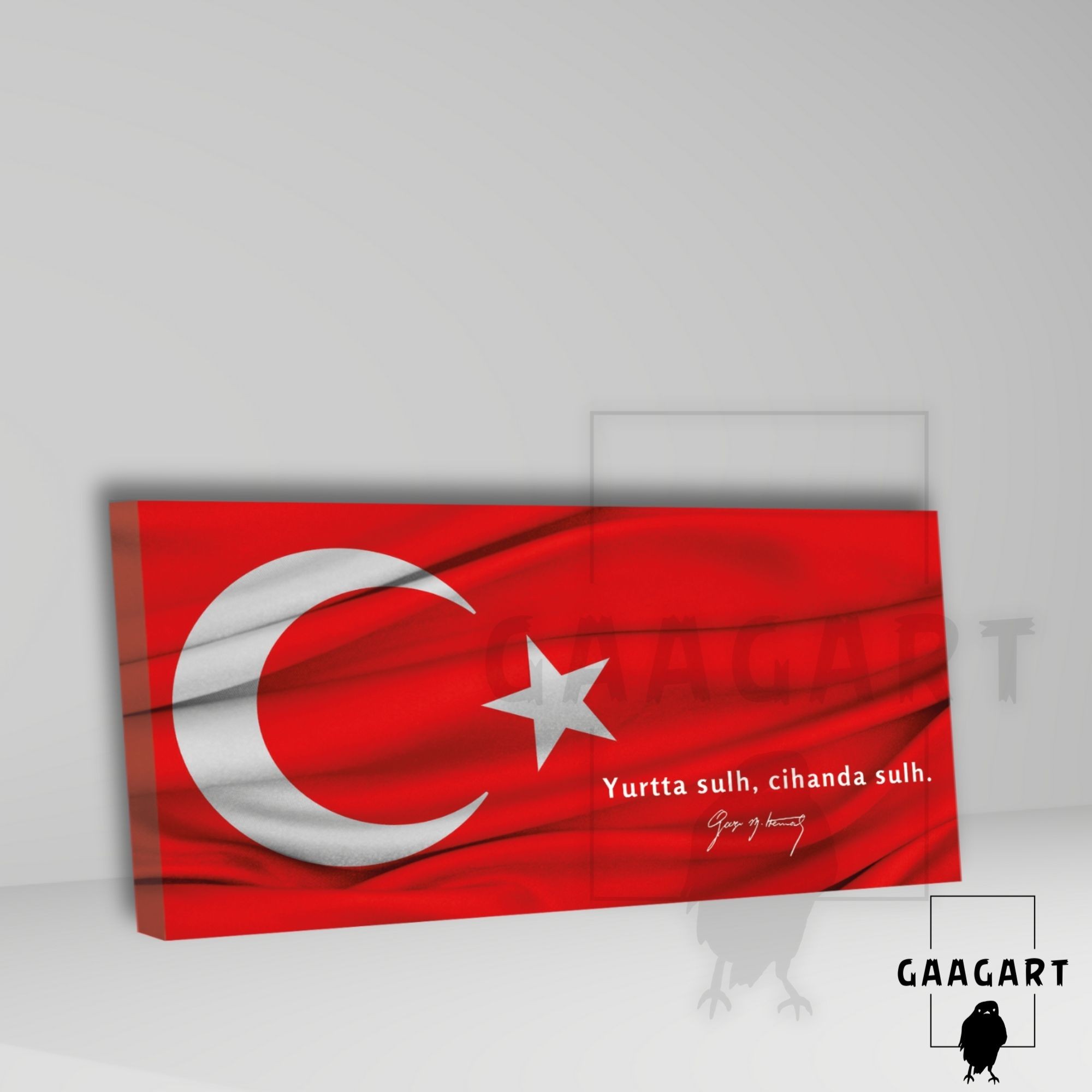 Panoramik Kanvas Makam Panosu Türk Bayrağı Atatürk ‘’Yurtta sulh, cihanda sulh.’’