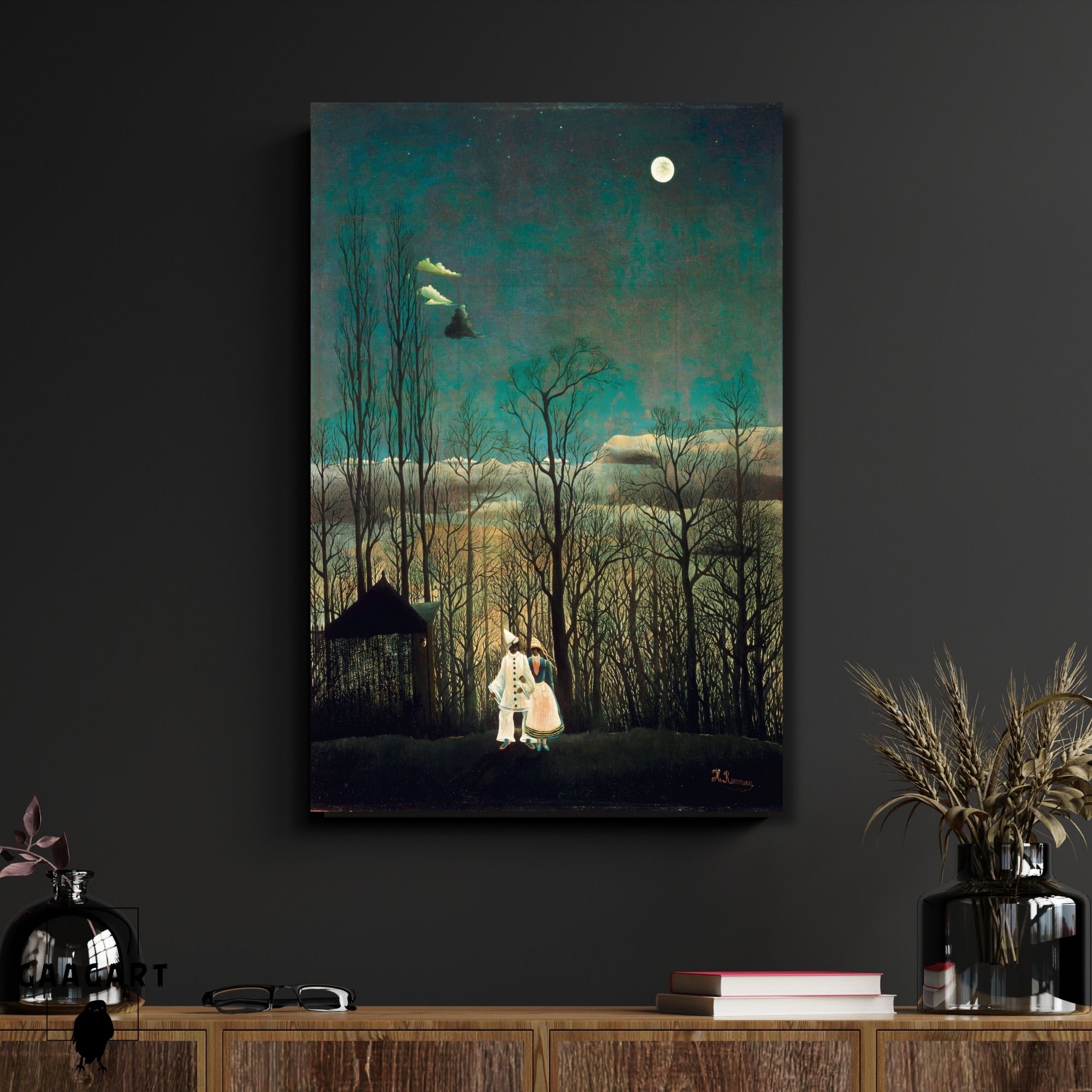 Tekli Dikey Kanvas Tablo Ünlü Eserler Henri Rousseau Carnival Evening