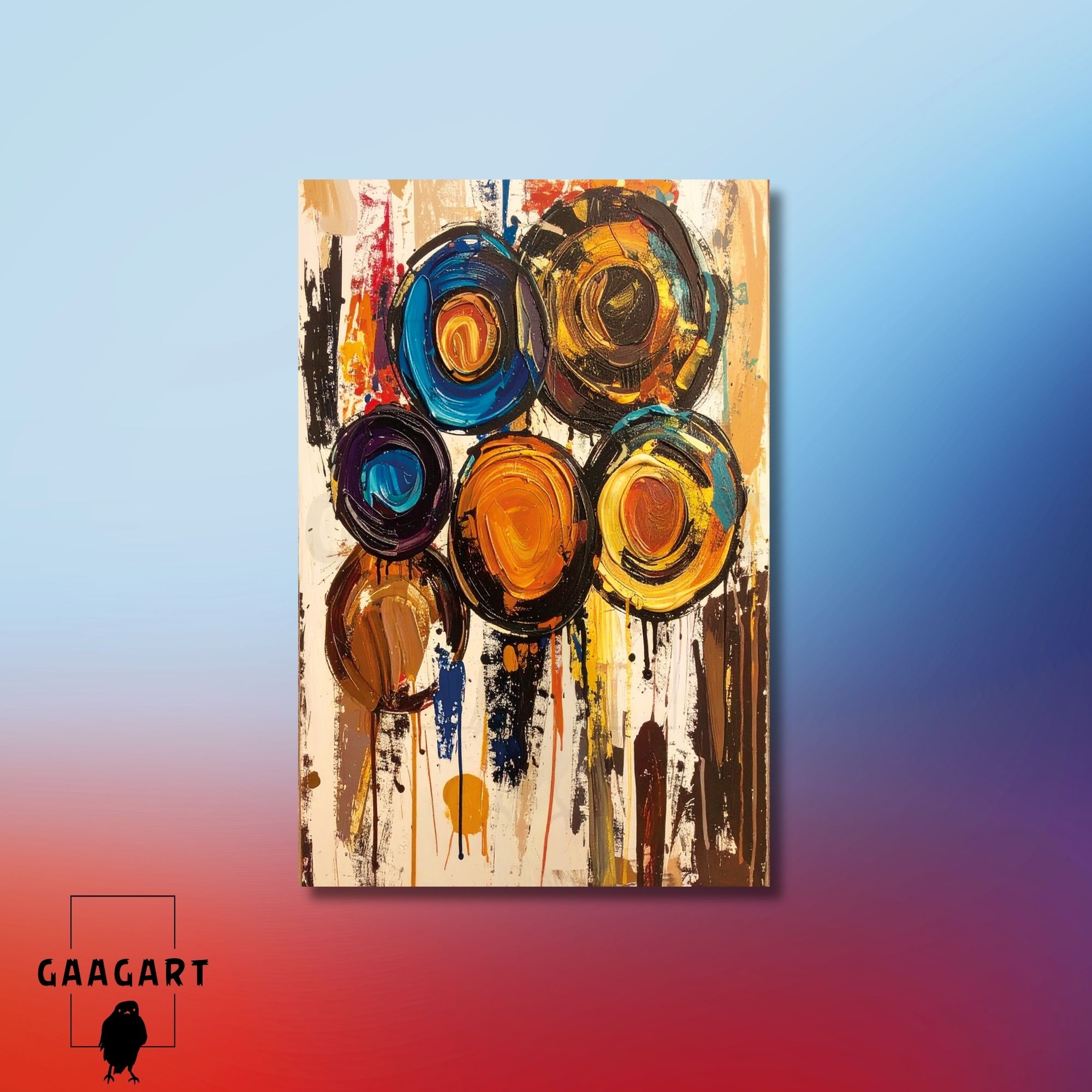 Tekli Dikey Kanvas Tablo Soyut Sanatsal Renkli Daireler