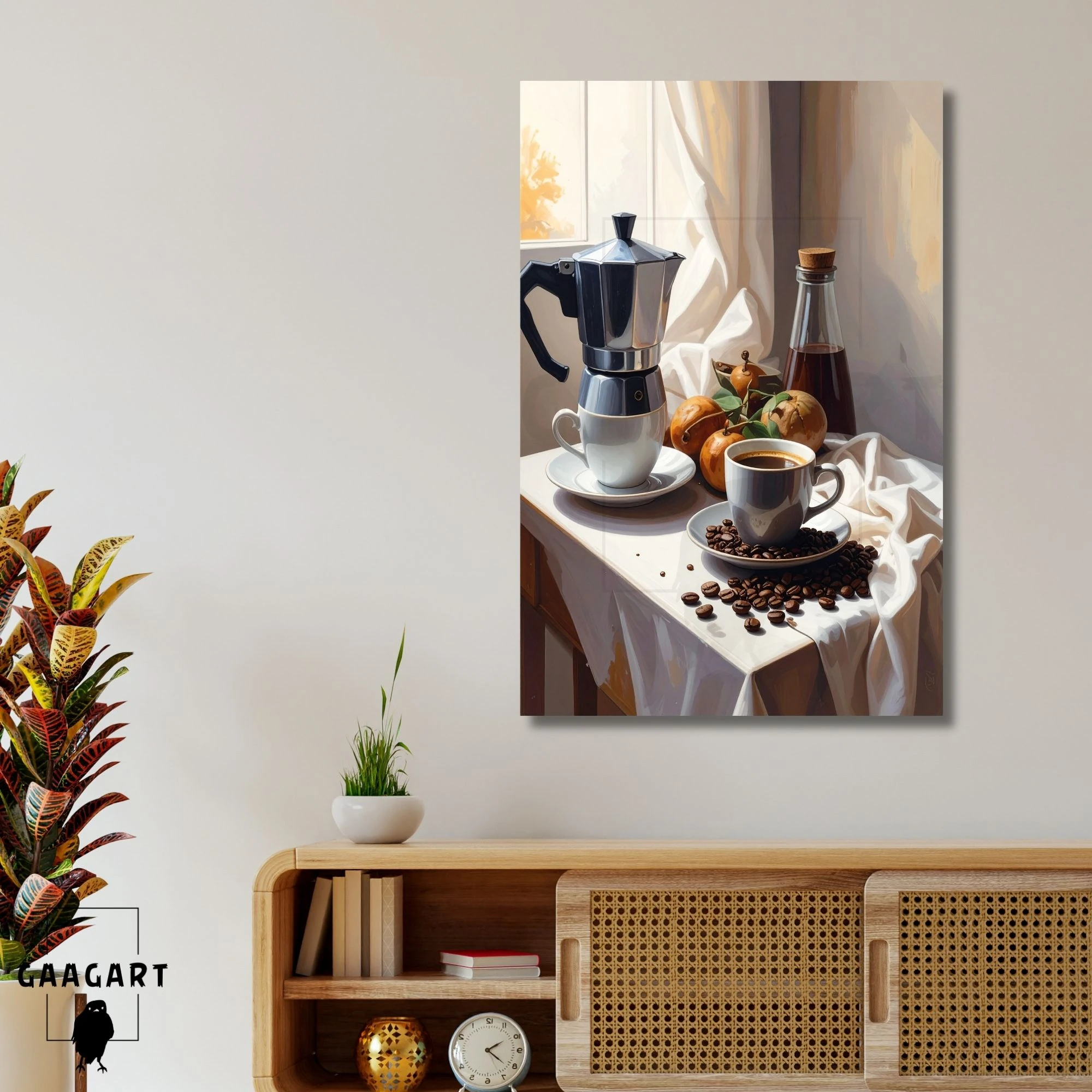 Tekli Dikey Kanvas Tablo Masada Moka Pot ve Kahve